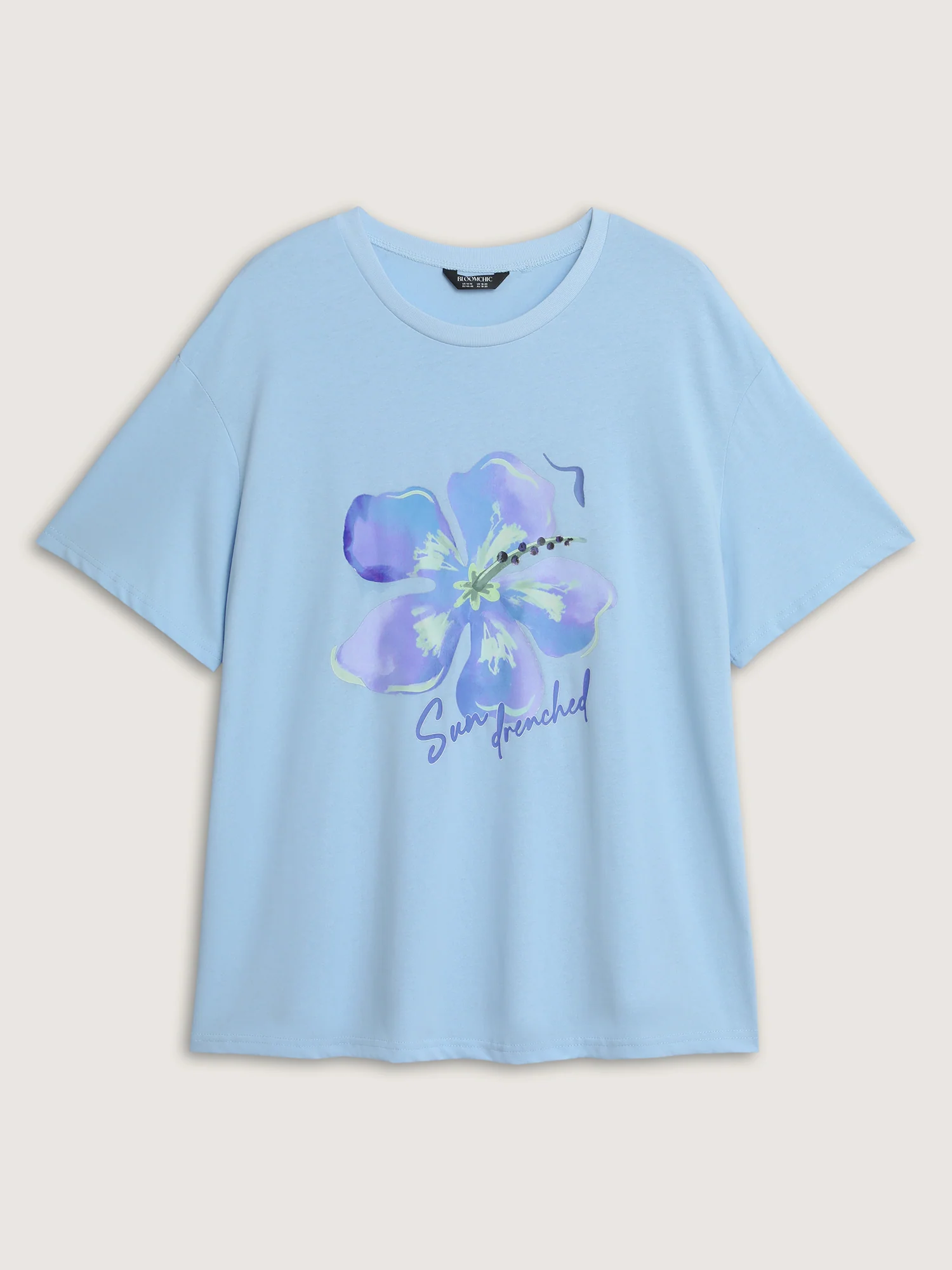 Cotton Floral Motif Drop Shoulder T-Shirt - Image 6