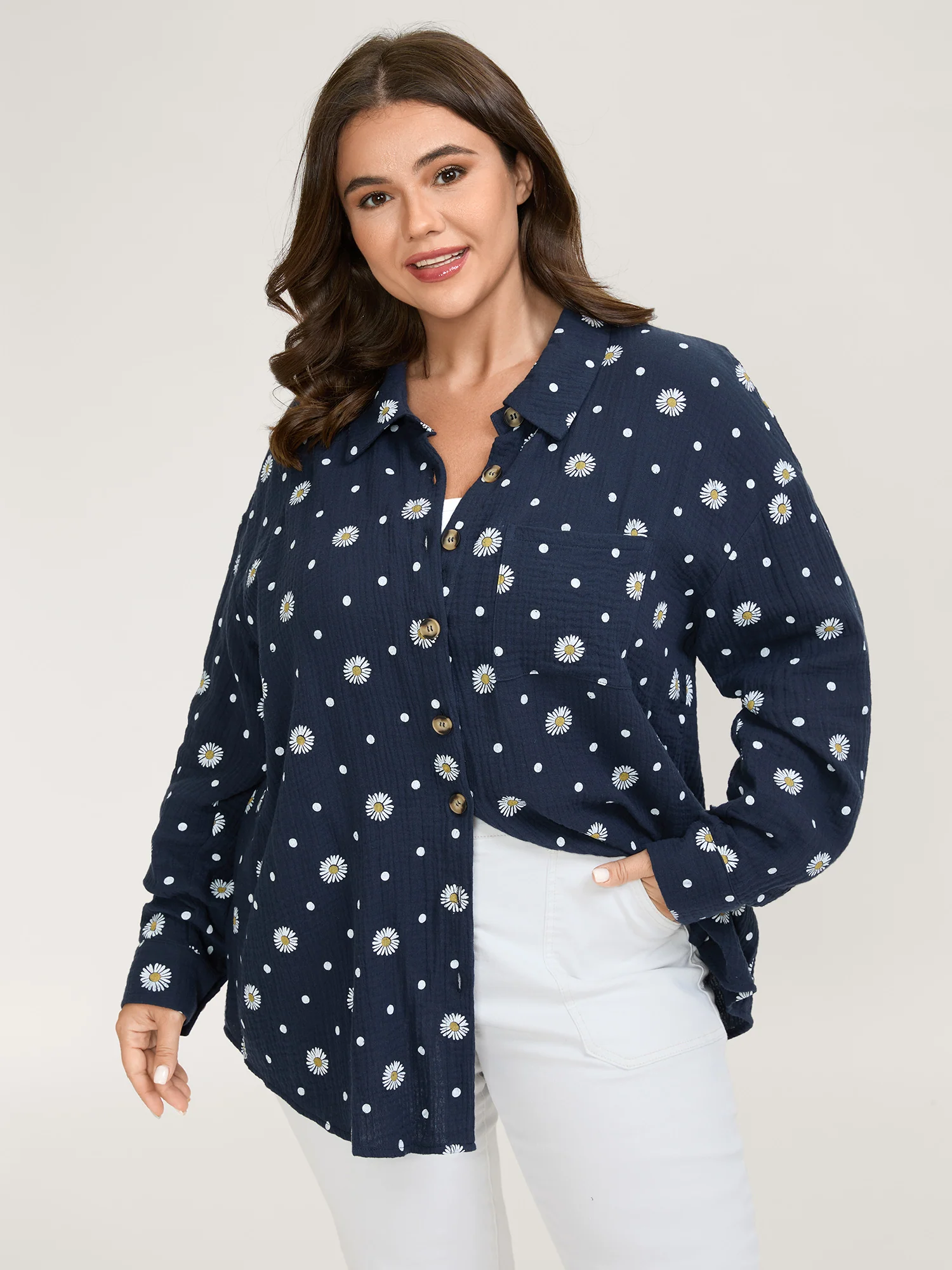 Cotton Floral Print Button-Down Jacket - Image 2