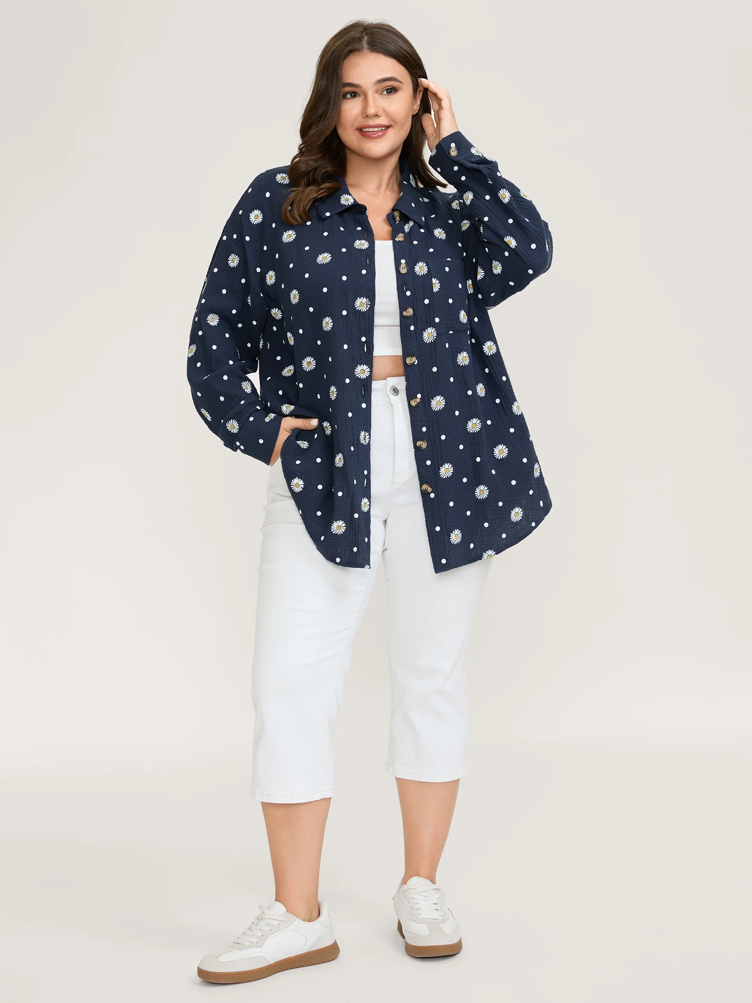 Cotton Floral Print Button-Down Jacket - Image 3