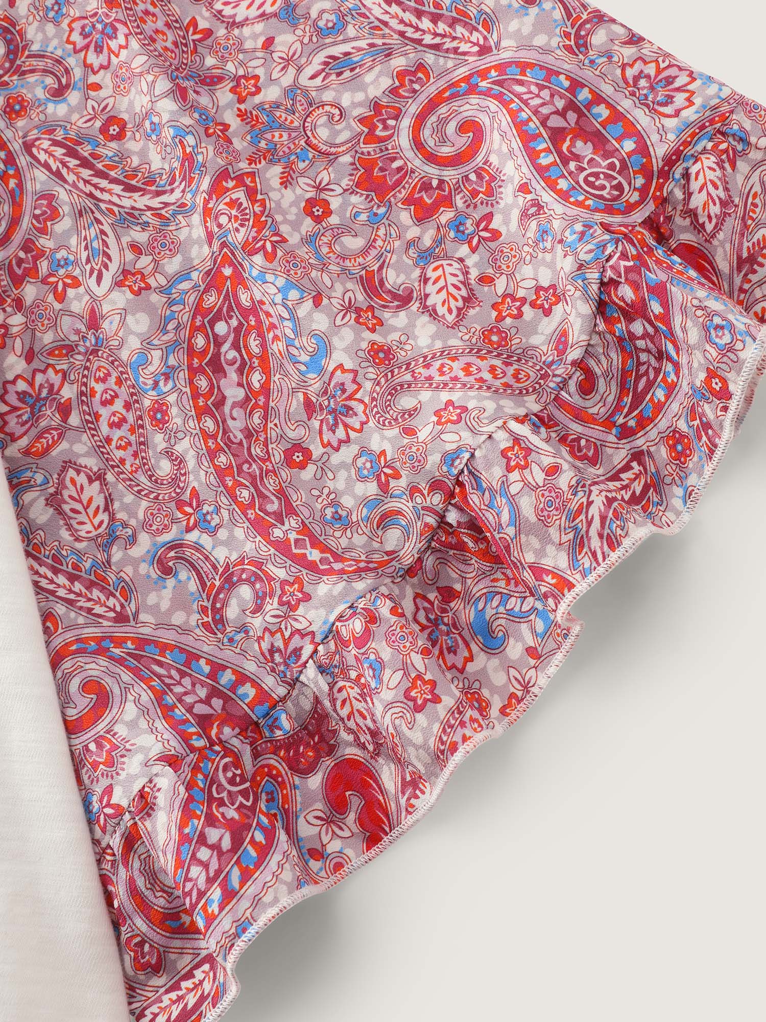 Cotton Floral Print Color Contrast Flared Sleeve T-Shirt - Image 5