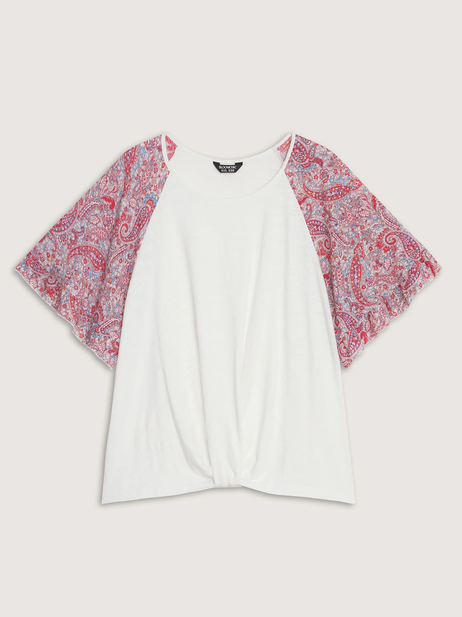 Cotton Floral Print Color Contrast Flared Sleeve T-Shirt - Image 7