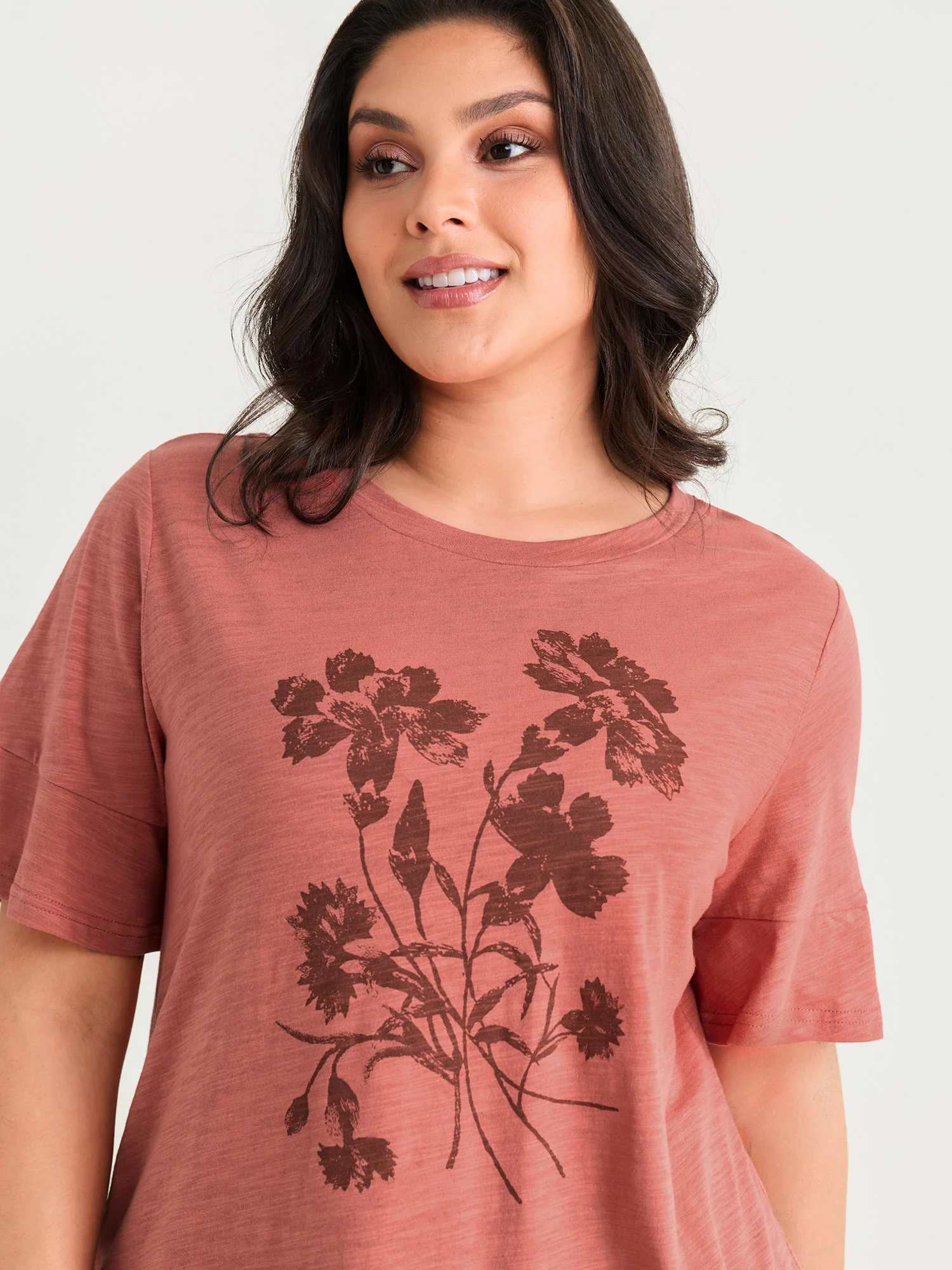 Cotton Floral Print Round Neck T-Shirt - Image 2