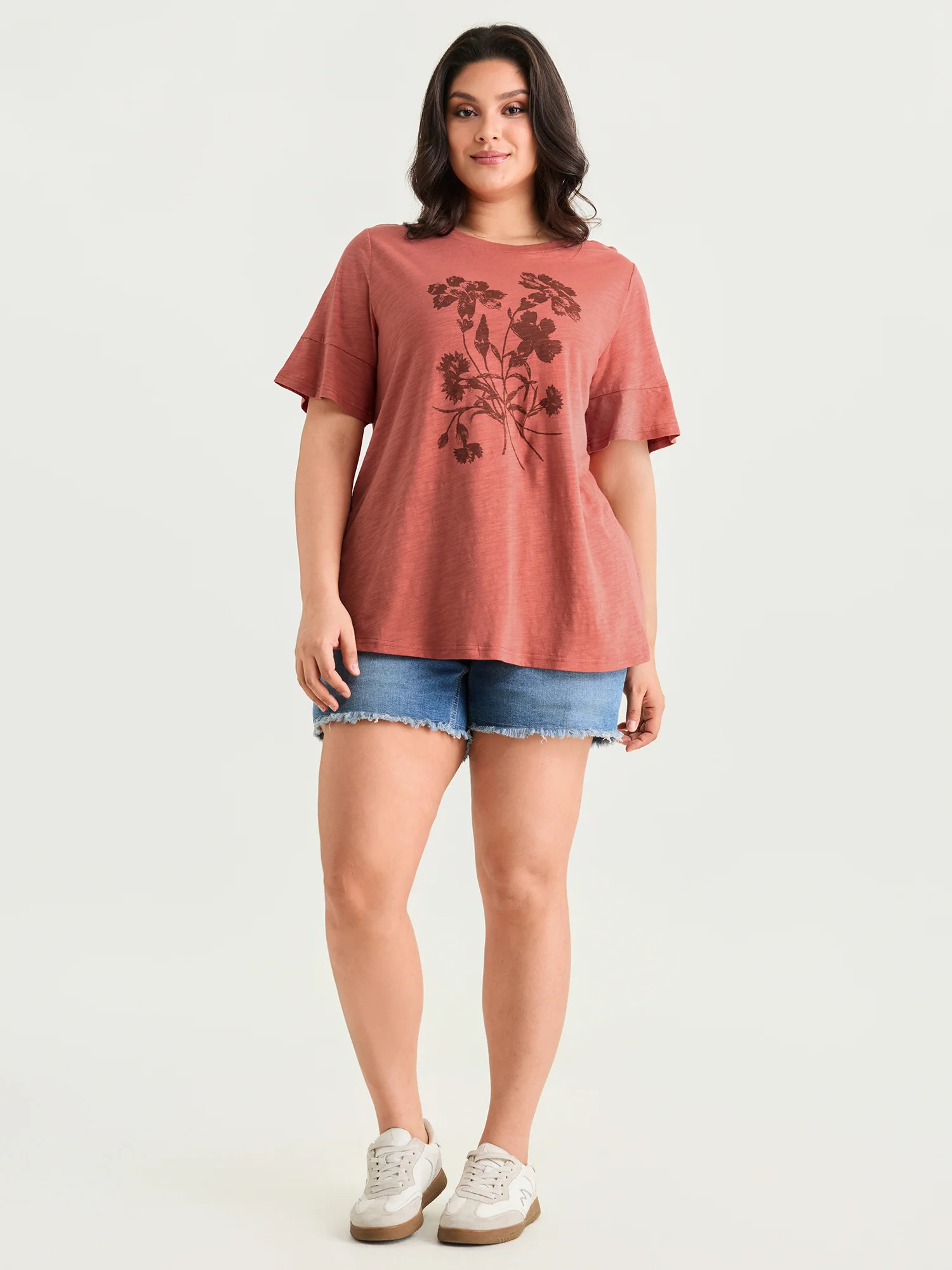 Cotton Floral Print Round Neck T-Shirt - Image 3