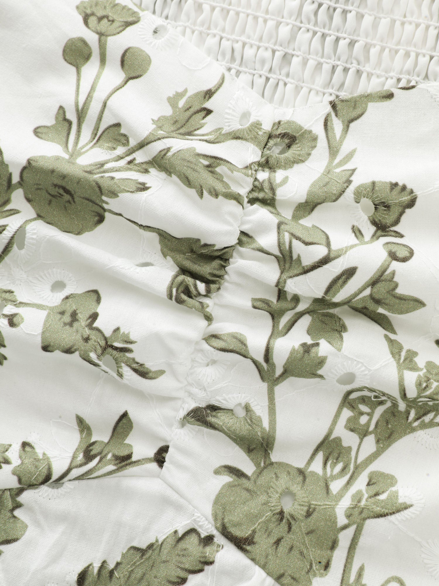 Cotton Floral Print Ruched Bubble Sleeve Blouse - Image 5