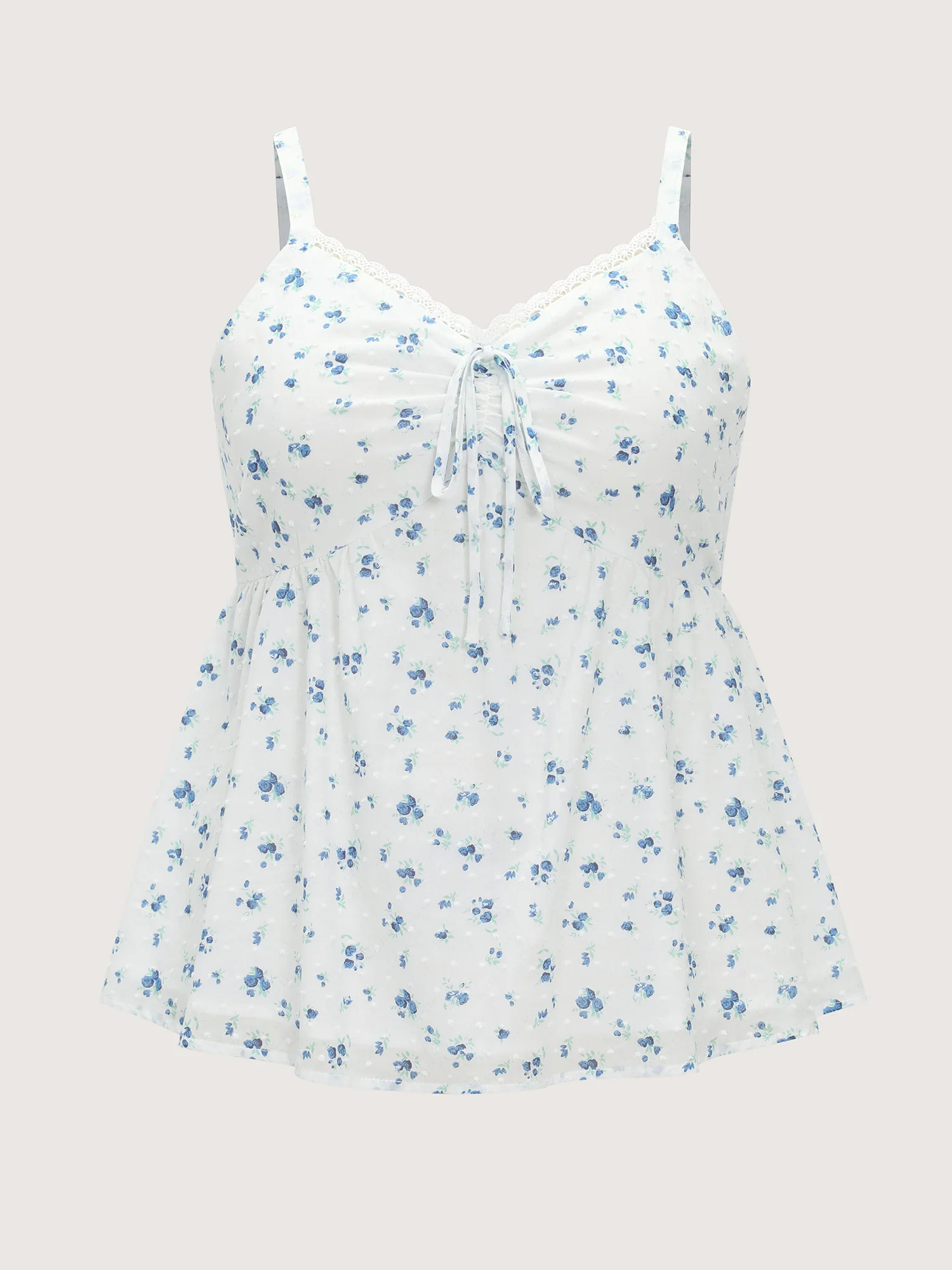 Cotton Floral Print Ruched Drawstring Neckline Tank Top - Image 7