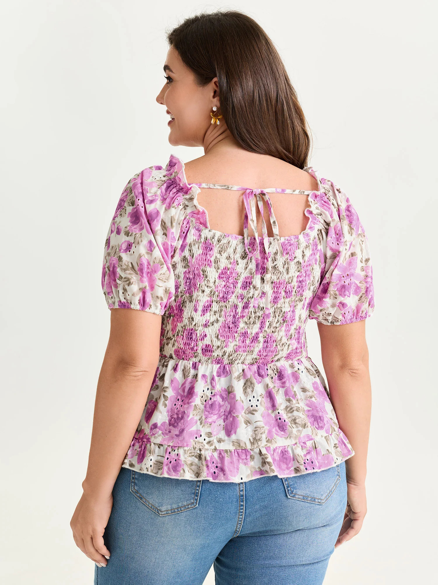 Cotton Floral Print Shirred Adjustable Bust Blouse - Image 5