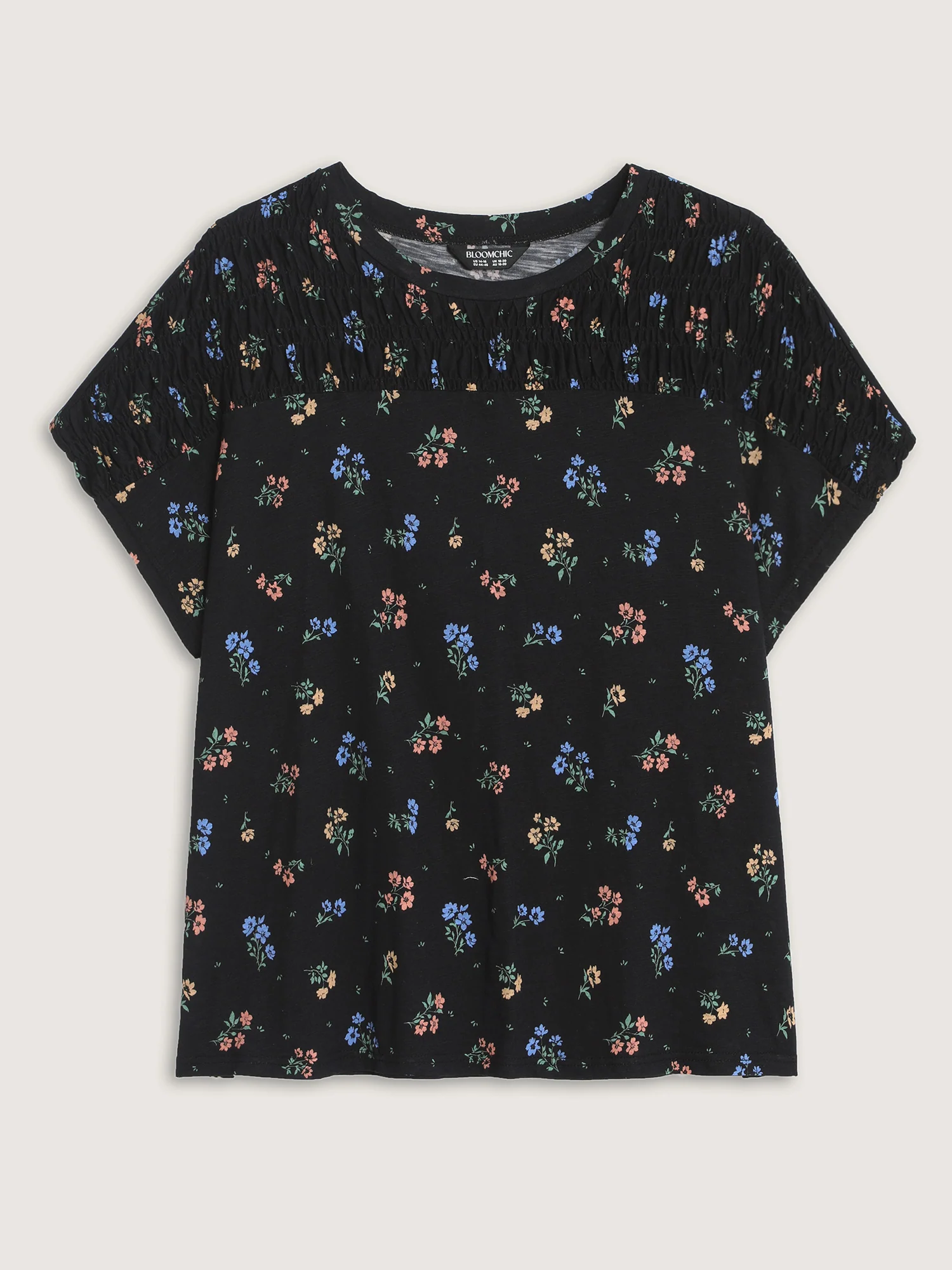 Cotton Floral Print Shirred Half-Sleeve T-Shirt - Image 6