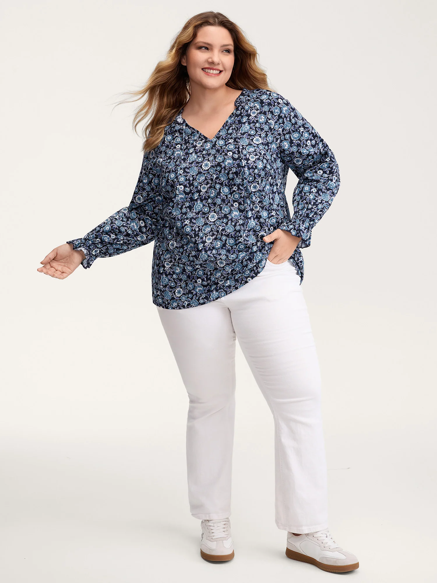 Cotton Floral Print Toothpick Pleats Blouse - Image 2