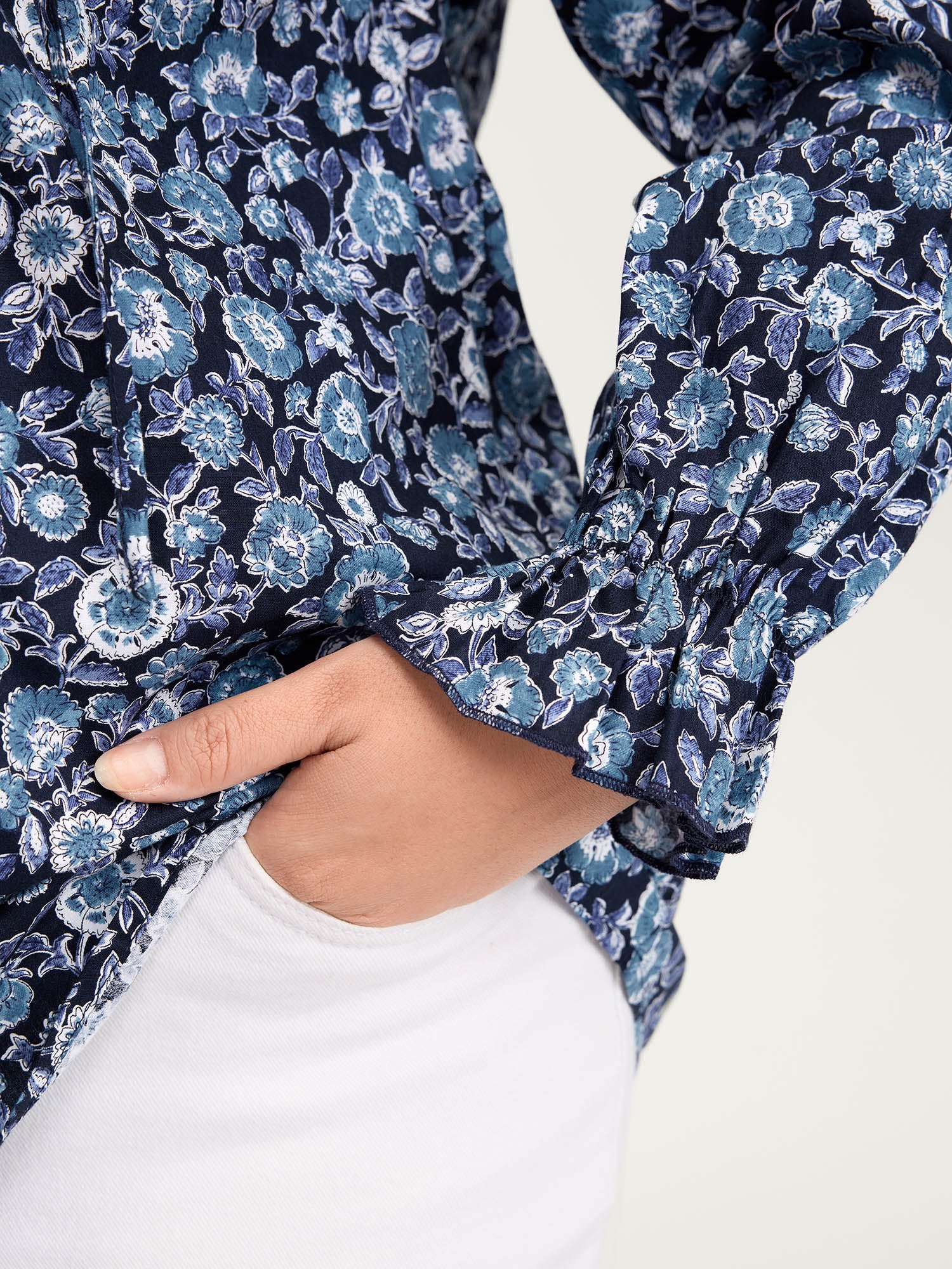 Cotton Floral Print Toothpick Pleats Blouse - Image 3
