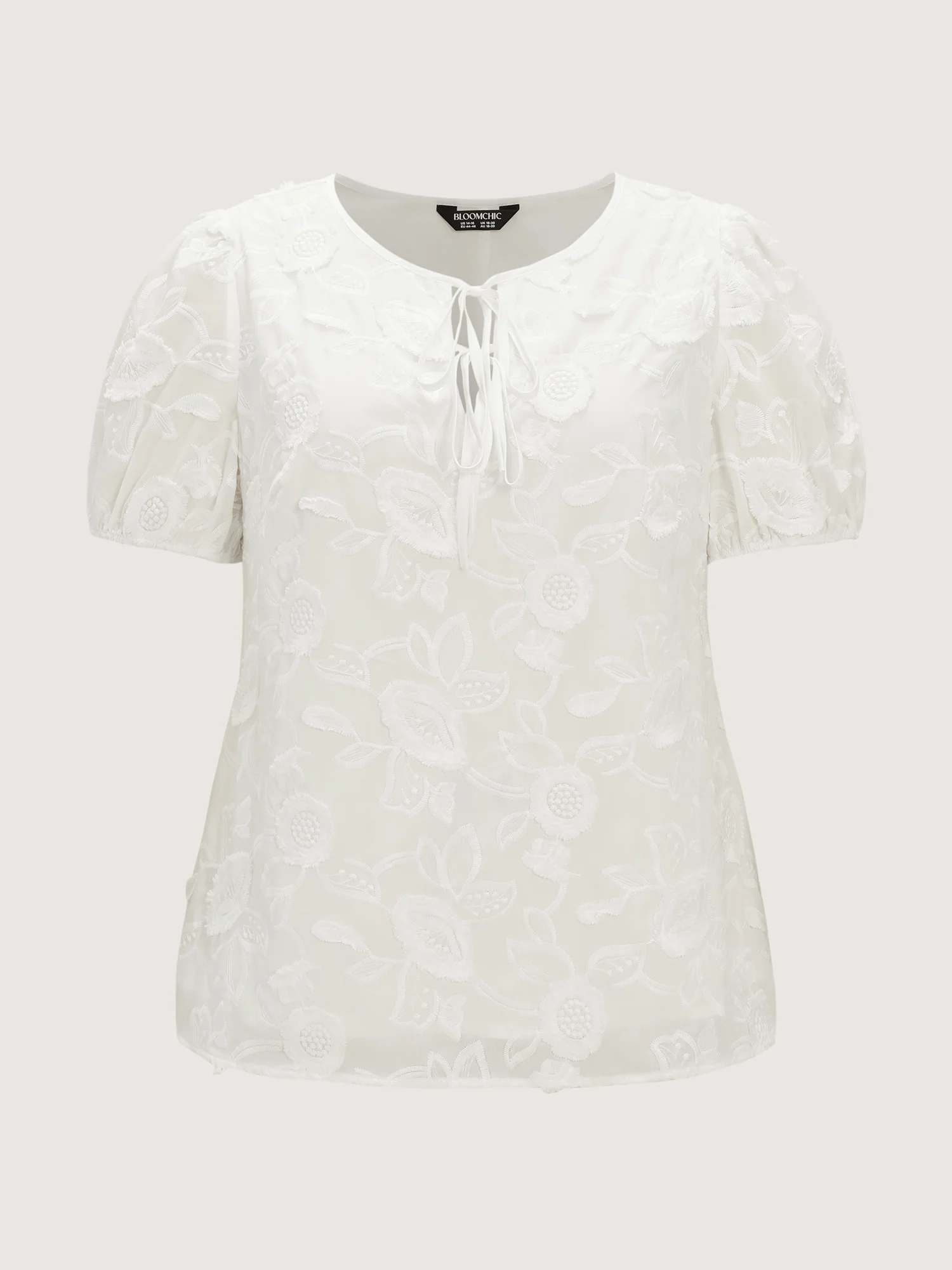 Cotton Floral Textured Puff Sleeve Lined Blouse - Image 7
