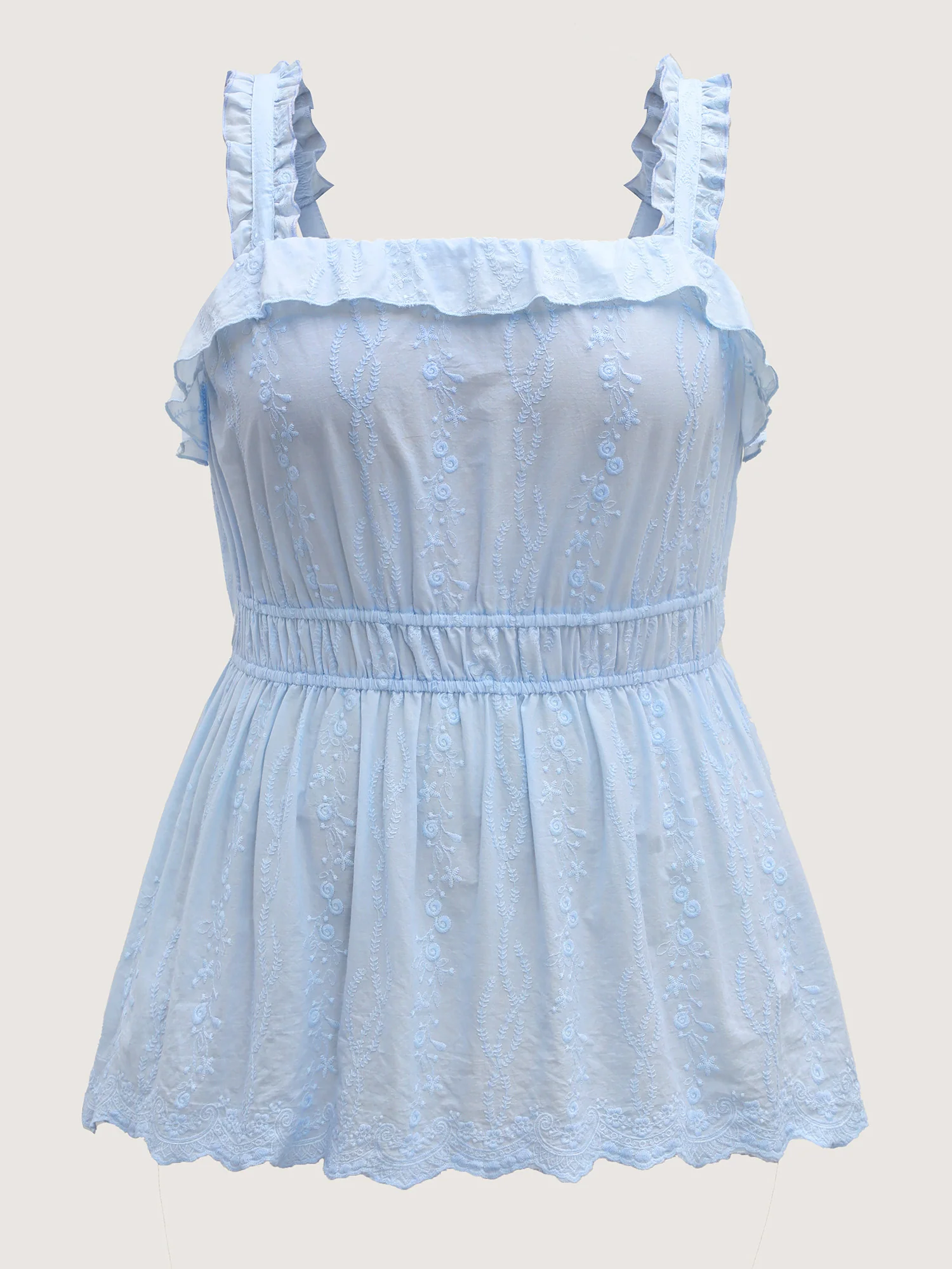 Cotton Floral Textured Ruffled Tank Top - Image 7