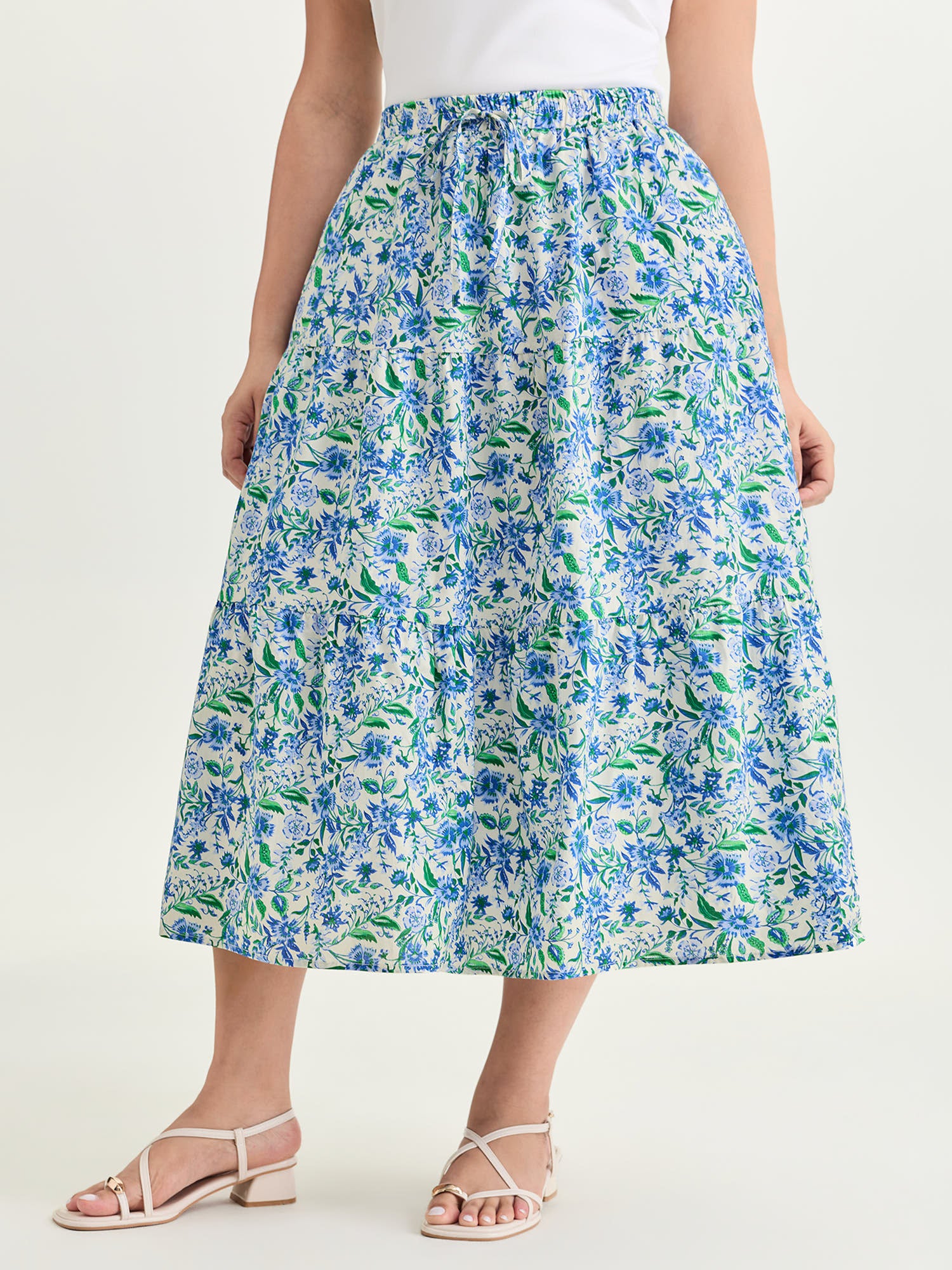 Cotton Floral Whispers Drawstring Tiered Maxi Skirt - Image 2