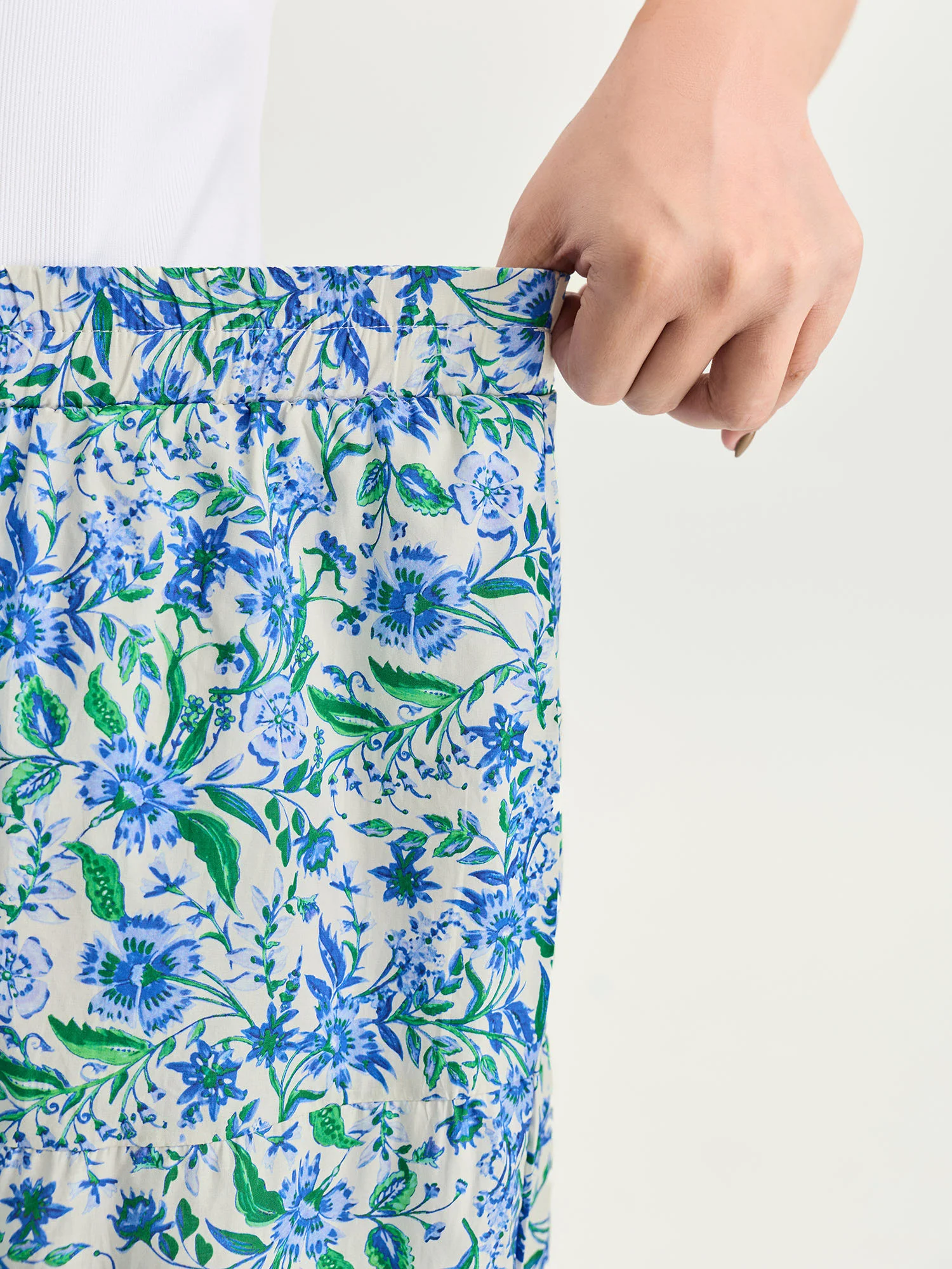 Cotton Floral Whispers Drawstring Tiered Maxi Skirt - Image 4