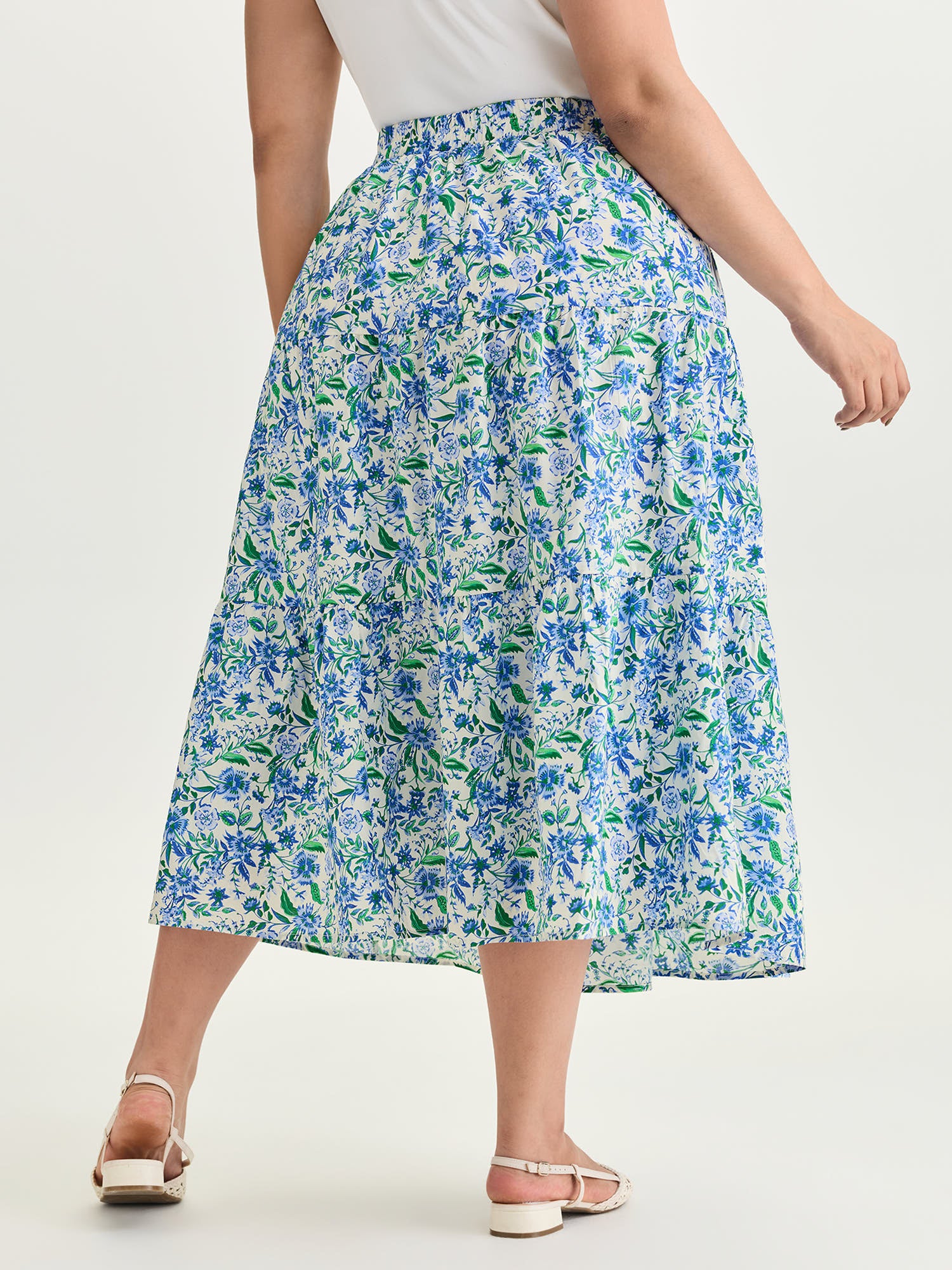 Cotton Floral Whispers Drawstring Tiered Maxi Skirt - Image 5