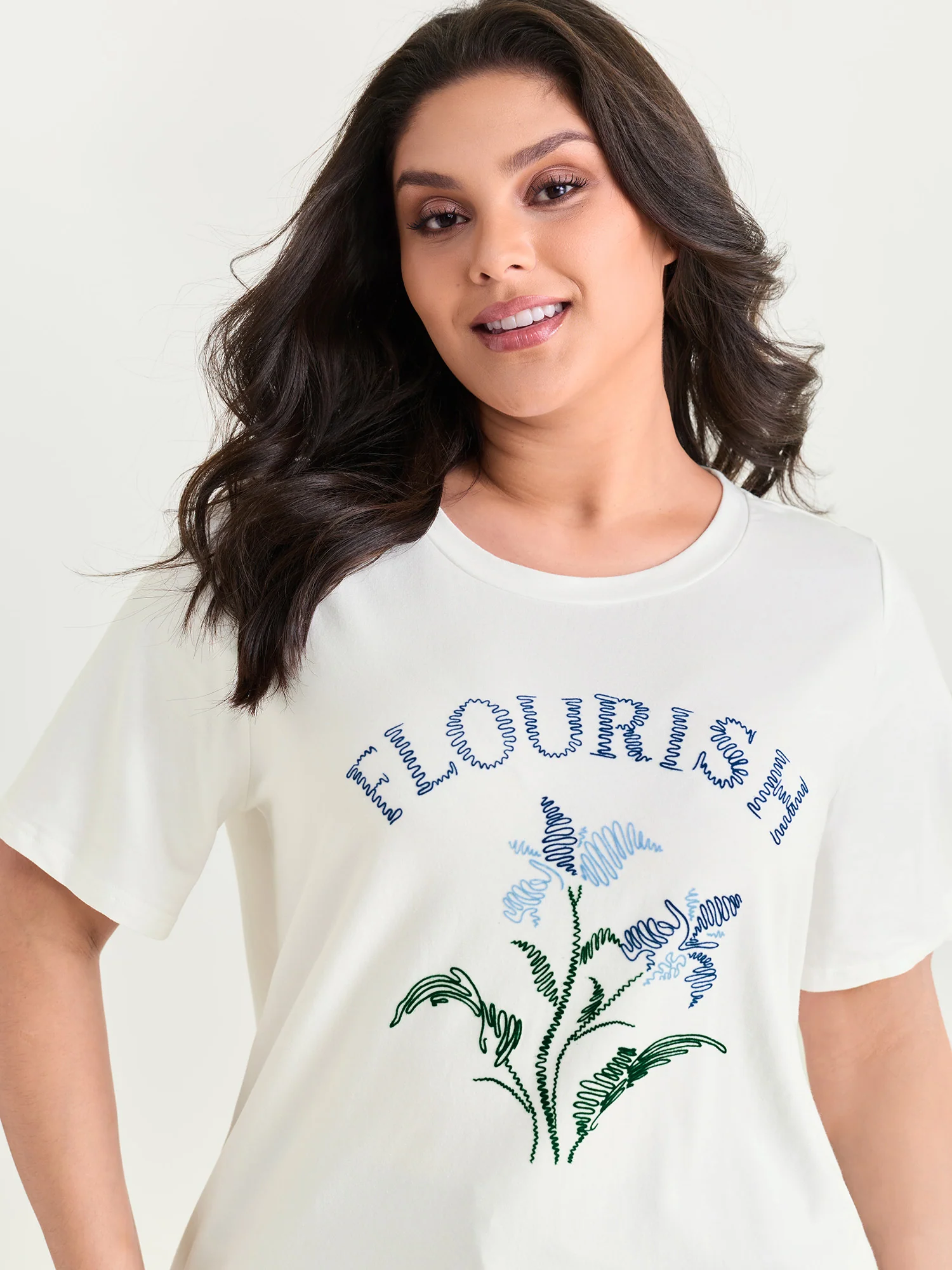 Cotton Flourish Embroidered Floral T-Shirt - Image 2