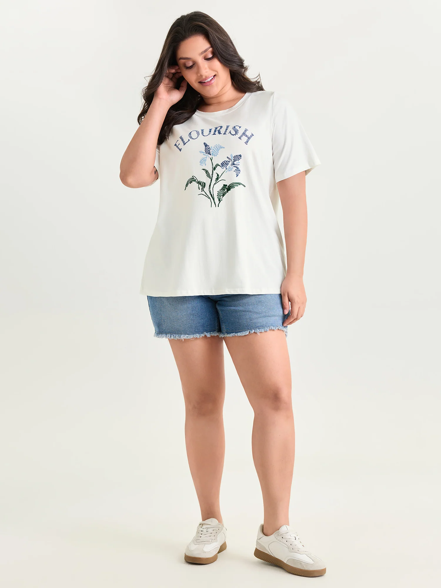 Cotton Flourish Embroidered Floral T-Shirt - Image 3