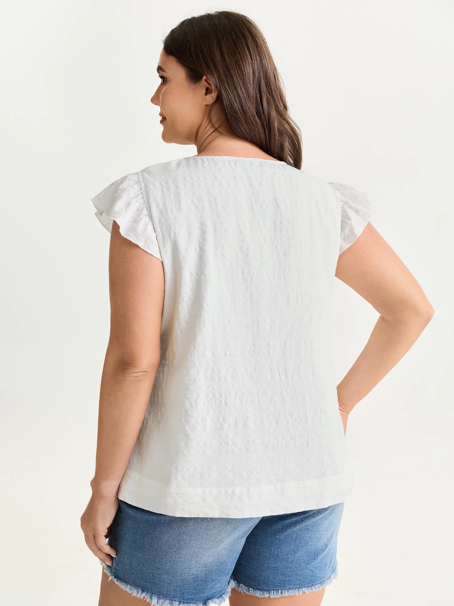 Cotton Flutter Sleeve Pleated Contrast Bows Blouse - Image 4