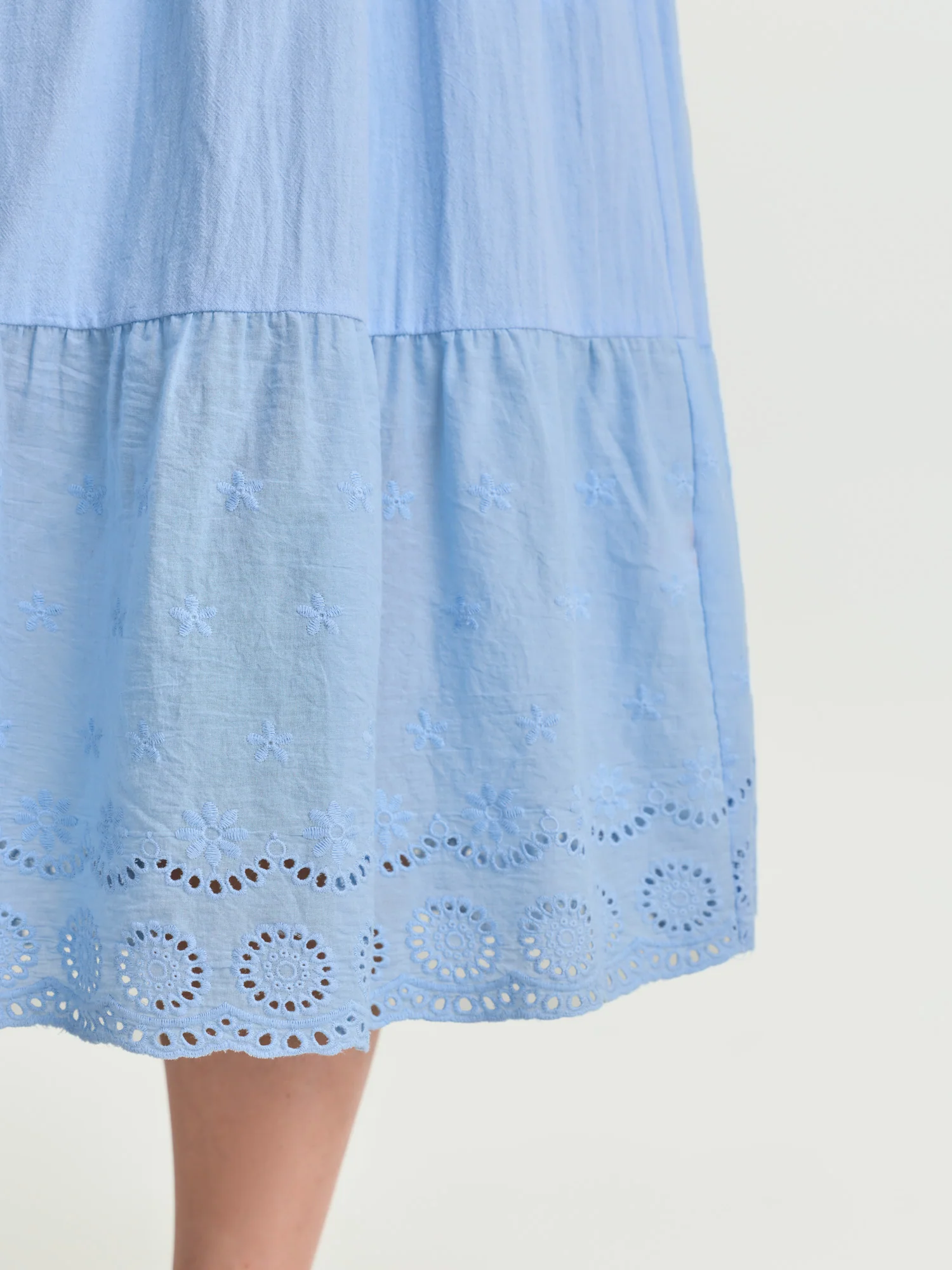 Cotton Flutter Sleeve Tiered Plain Midi Dress - Image 4