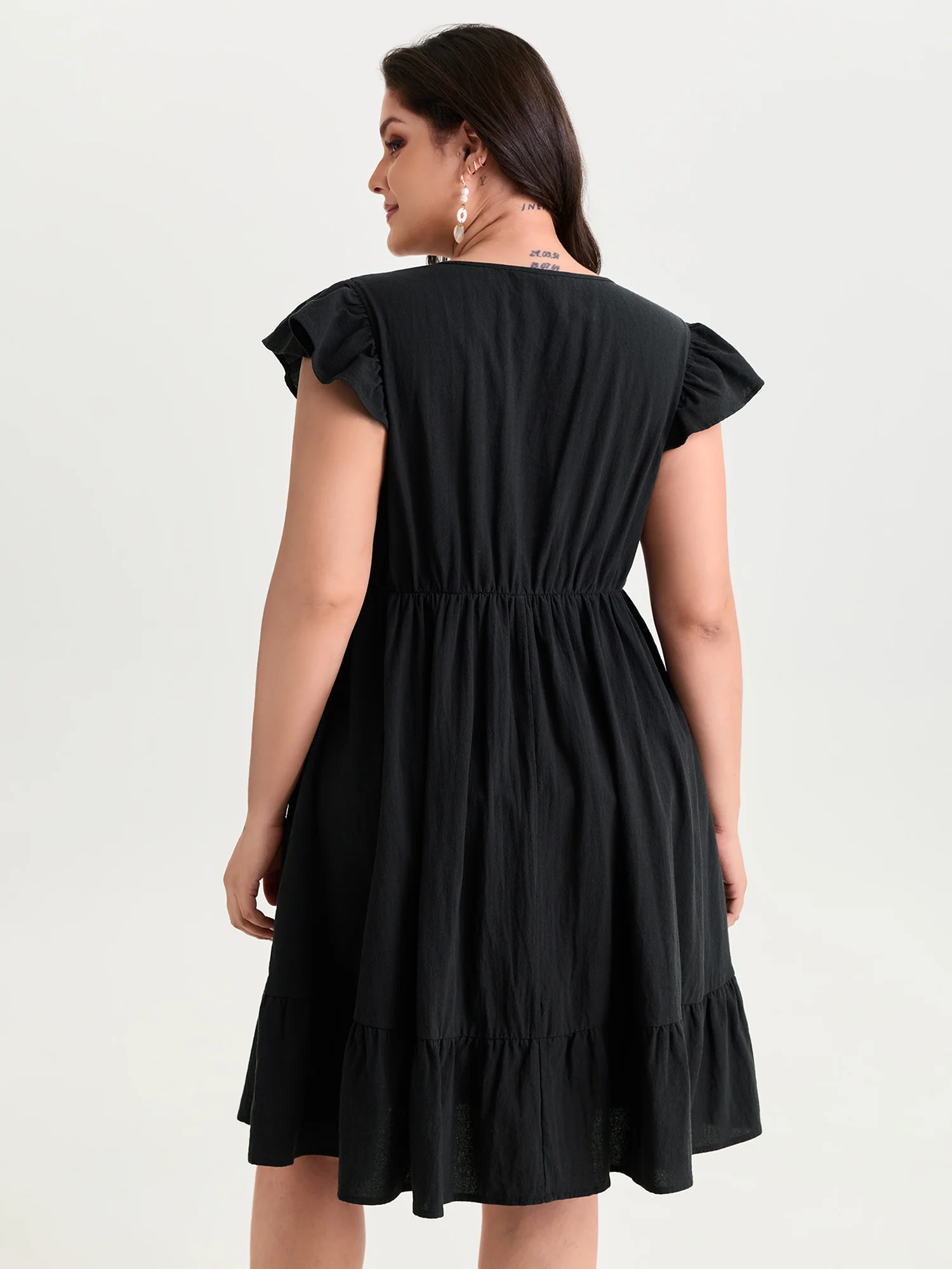 Cotton Geometric Embroidered V-Neck Lace Mini Dress - Image 4