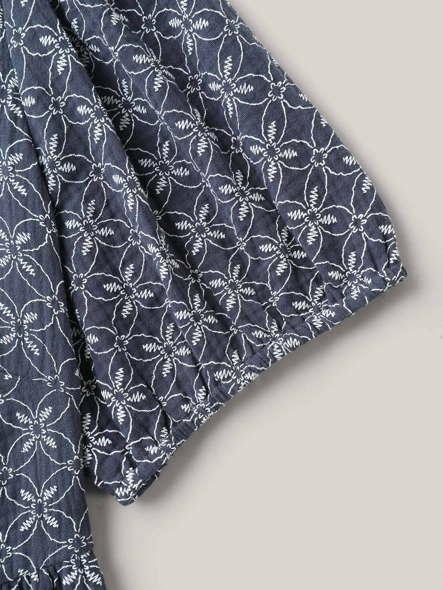 Cotton Geometric Print Puff Sleeve Babydoll Top - Image 5