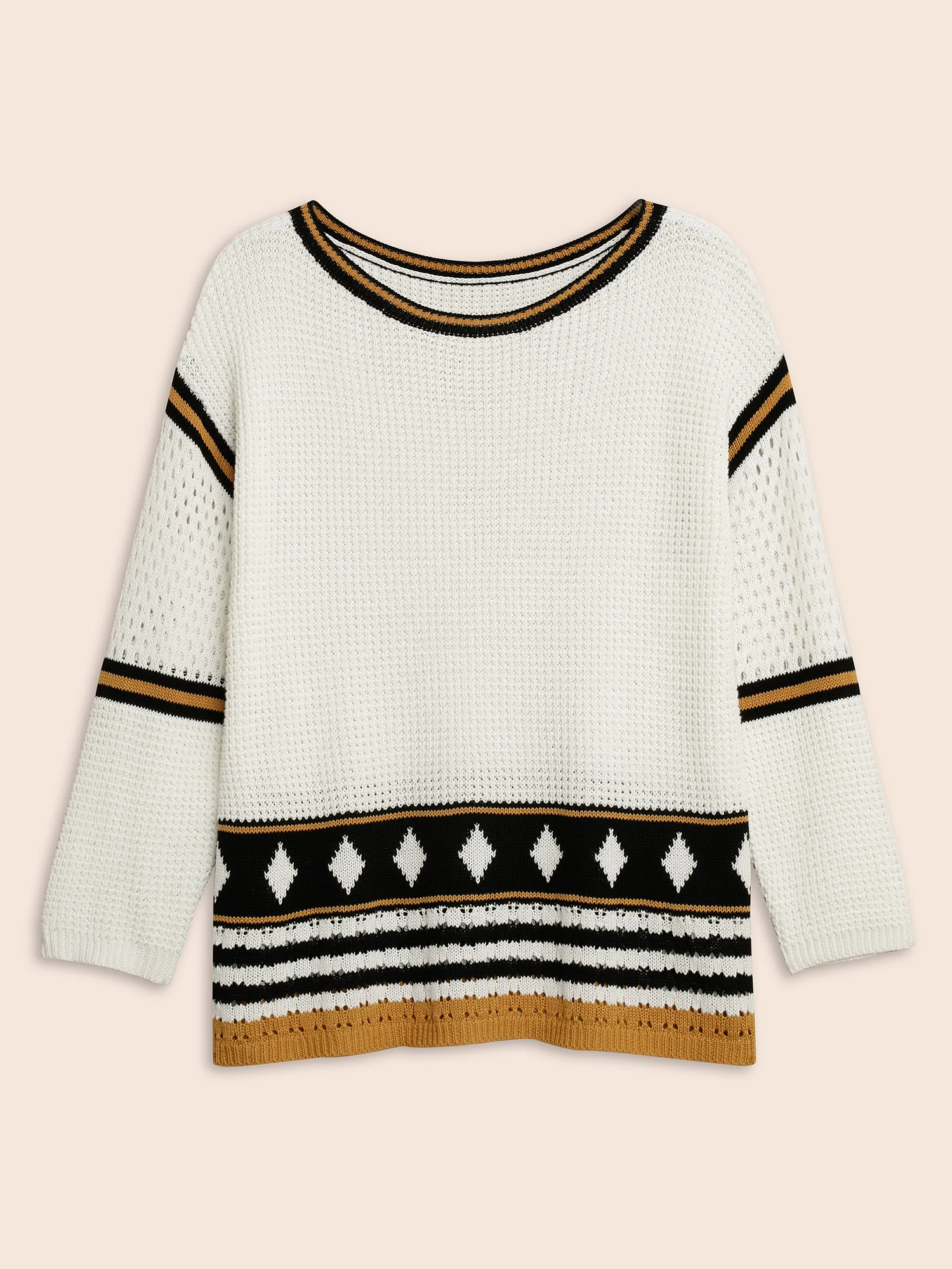 Cotton Geometric Striped Drop Shoulder Sleeve Pullover - Image 8