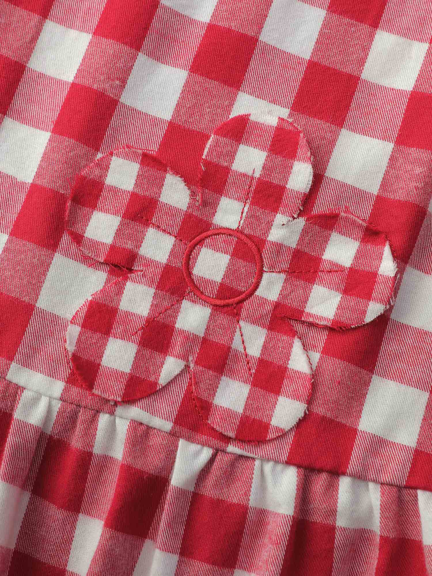 Cotton Gingham Embroidered Ruffled Hem Knee Dress - Image 7