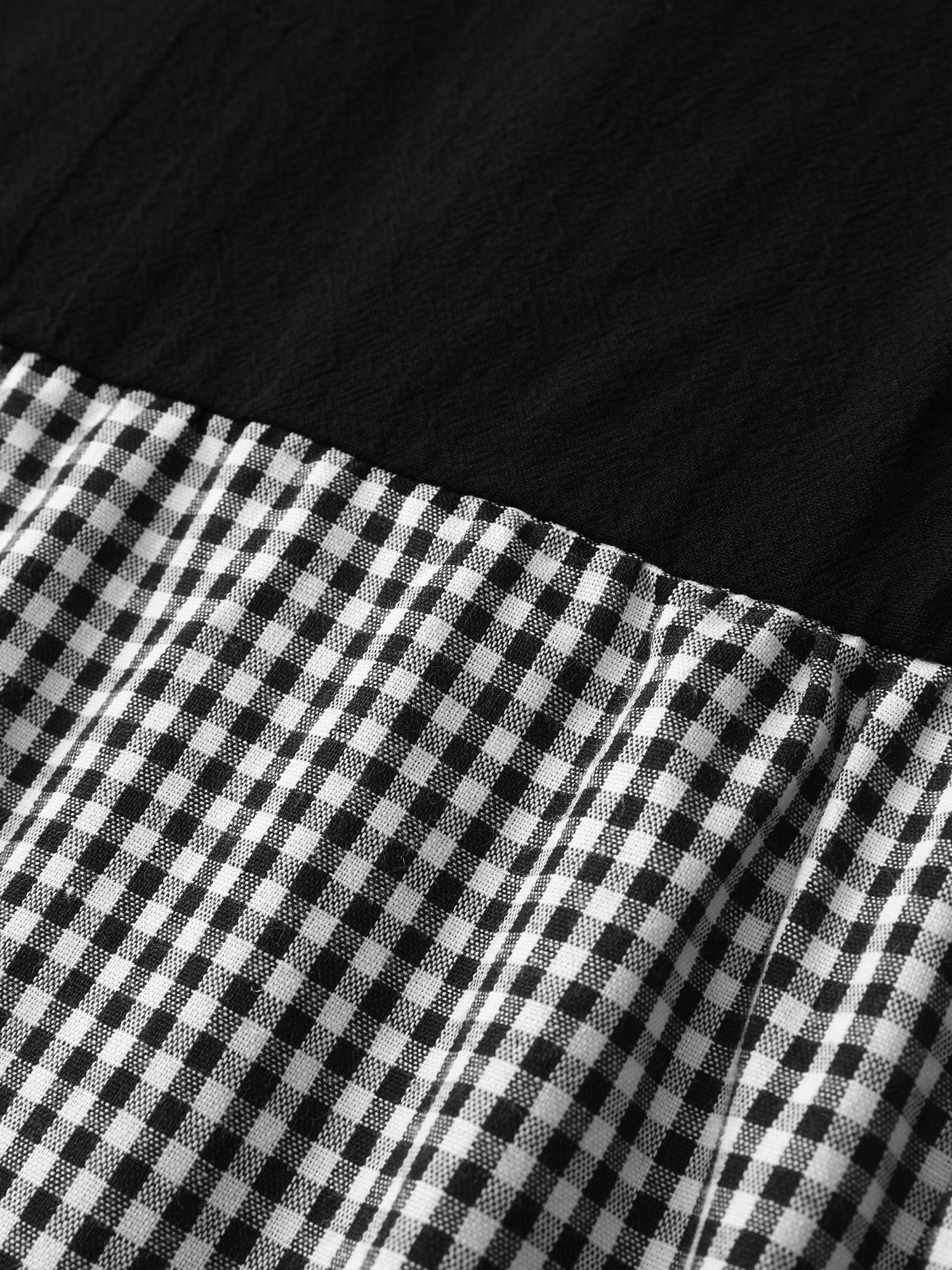 Cotton Gingham Patchwork Overall Strap Midi Dress - Image 6