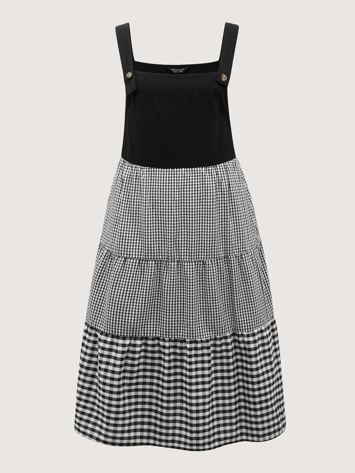Cotton Gingham Patchwork Overall Strap Midi Dress - Image 8
