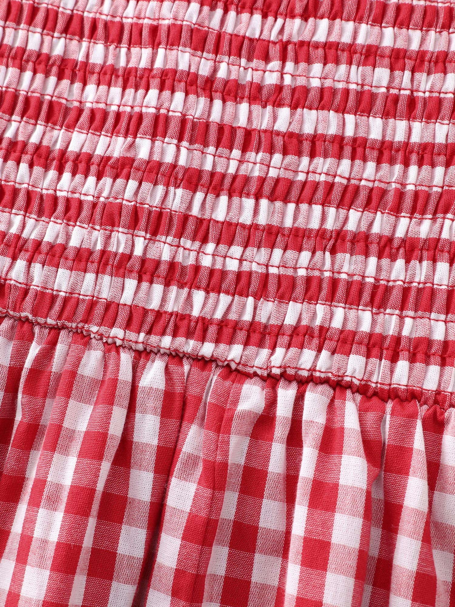 Cotton Gingham Print Shirred Bodice Midi Dress - Image 5