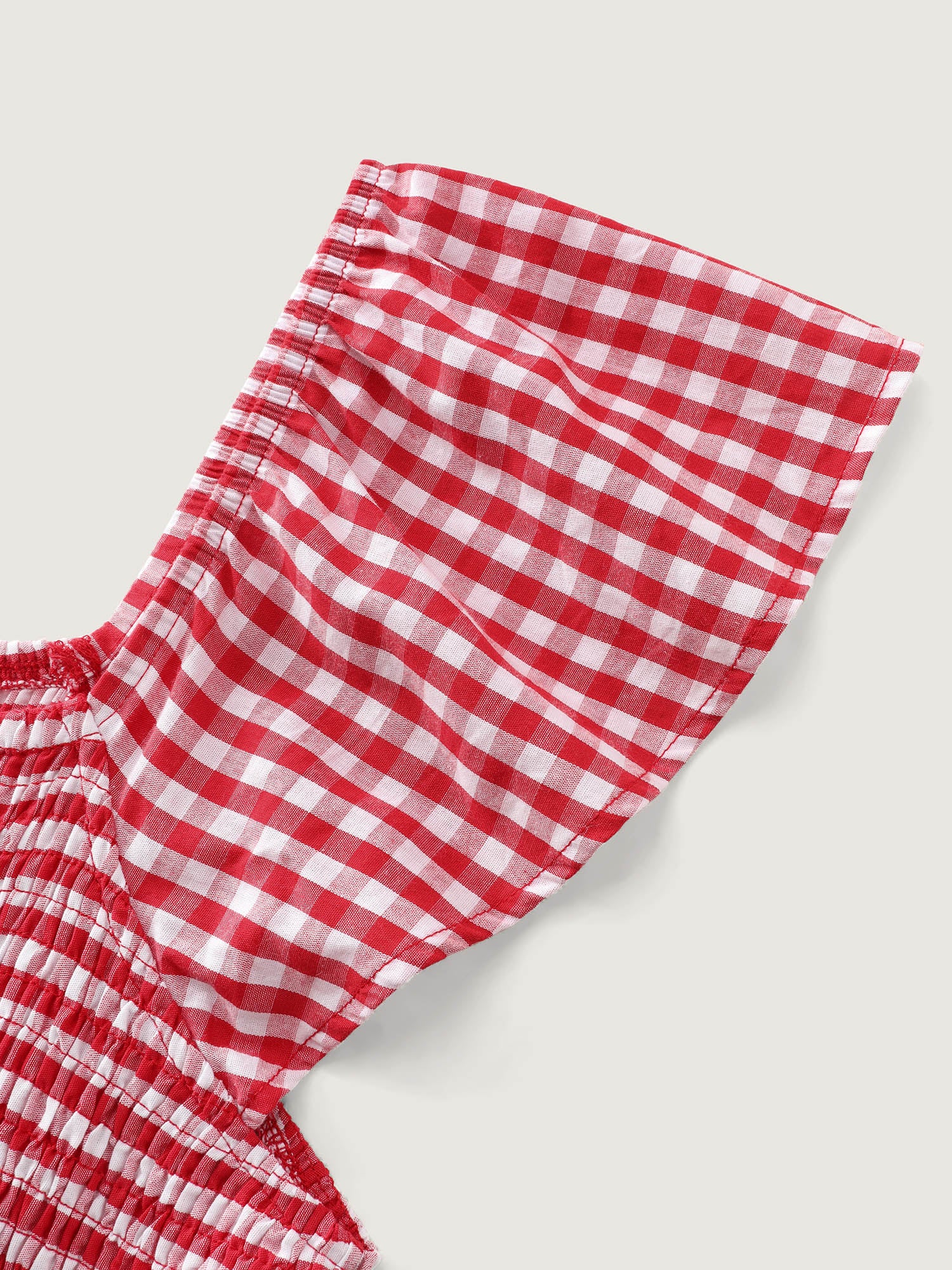Cotton Gingham Print Shirred Bodice Midi Dress - Image 6