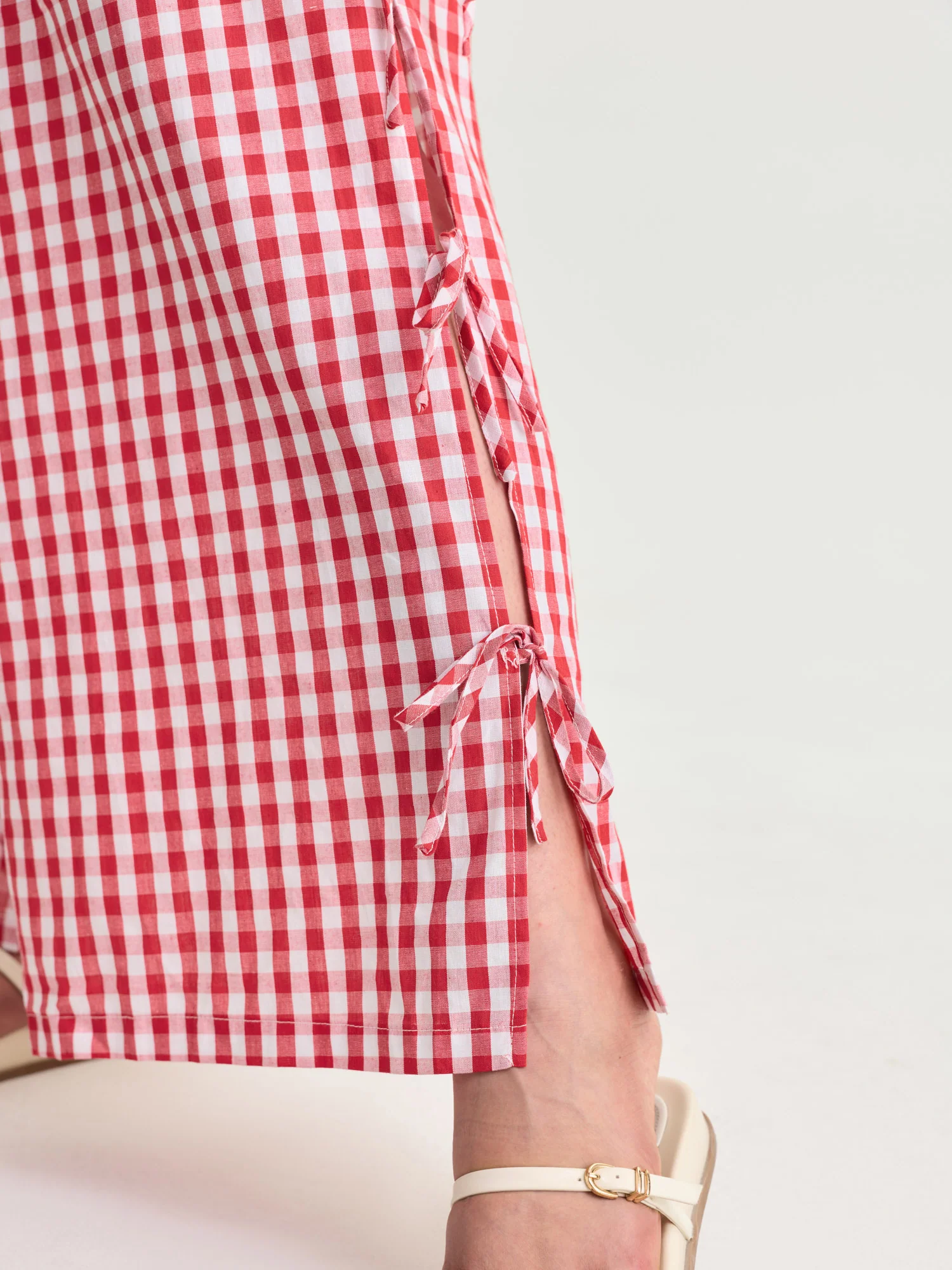 Cotton Gingham Print Side-Tie Pants - Image 5