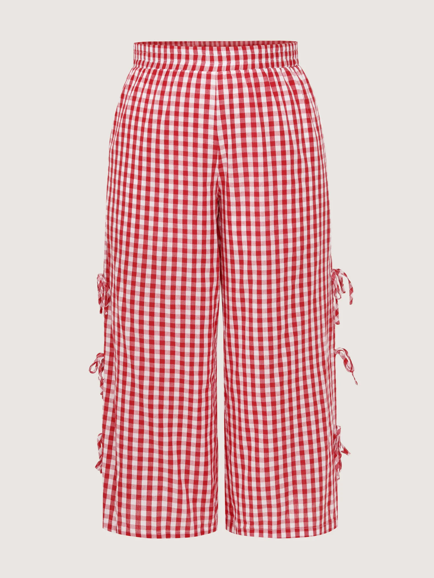 Cotton Gingham Print Side-Tie Pants - Image 8