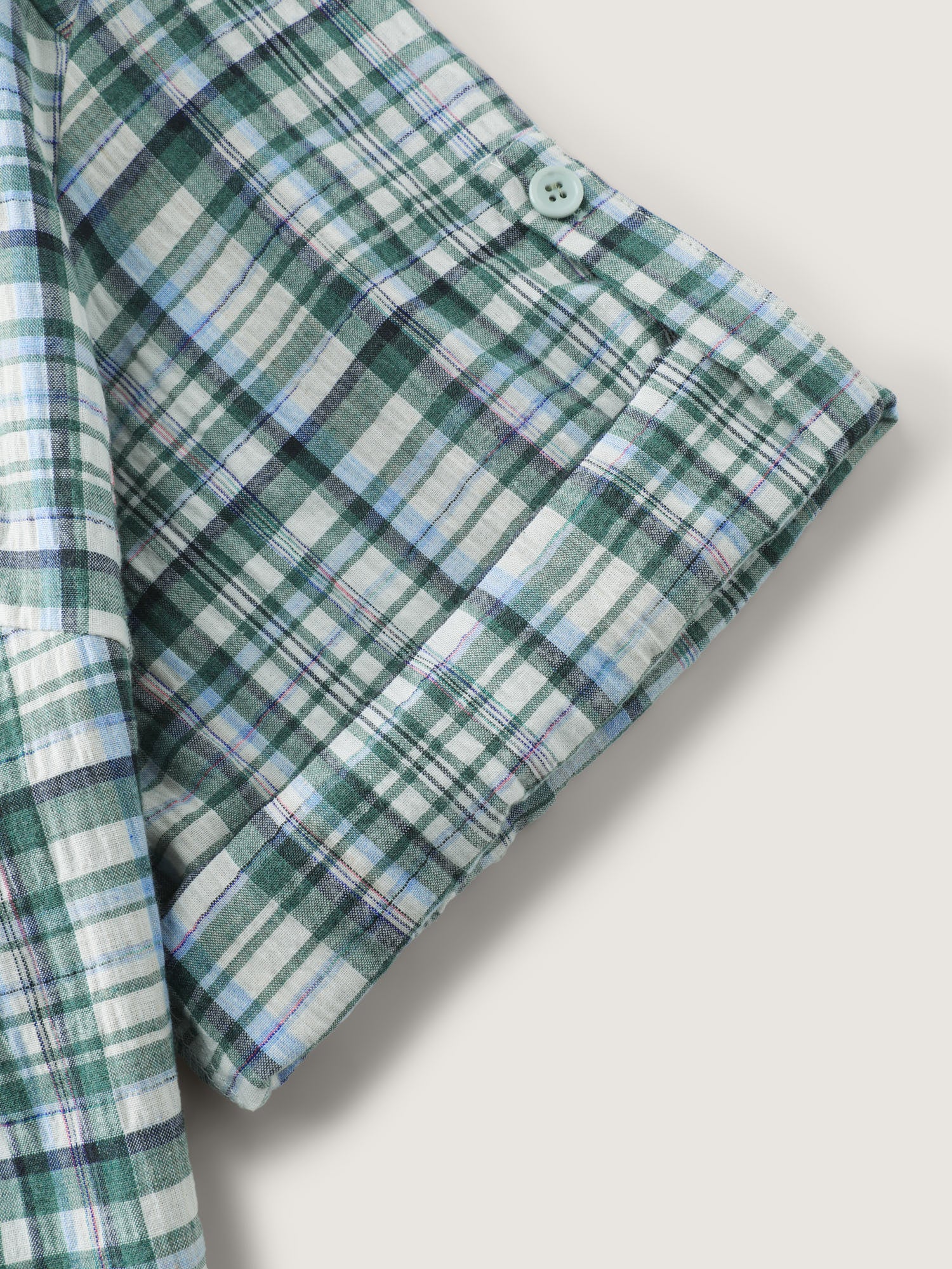 Cotton Grid Pattern Contrast Button-Down Blouse - Image 6