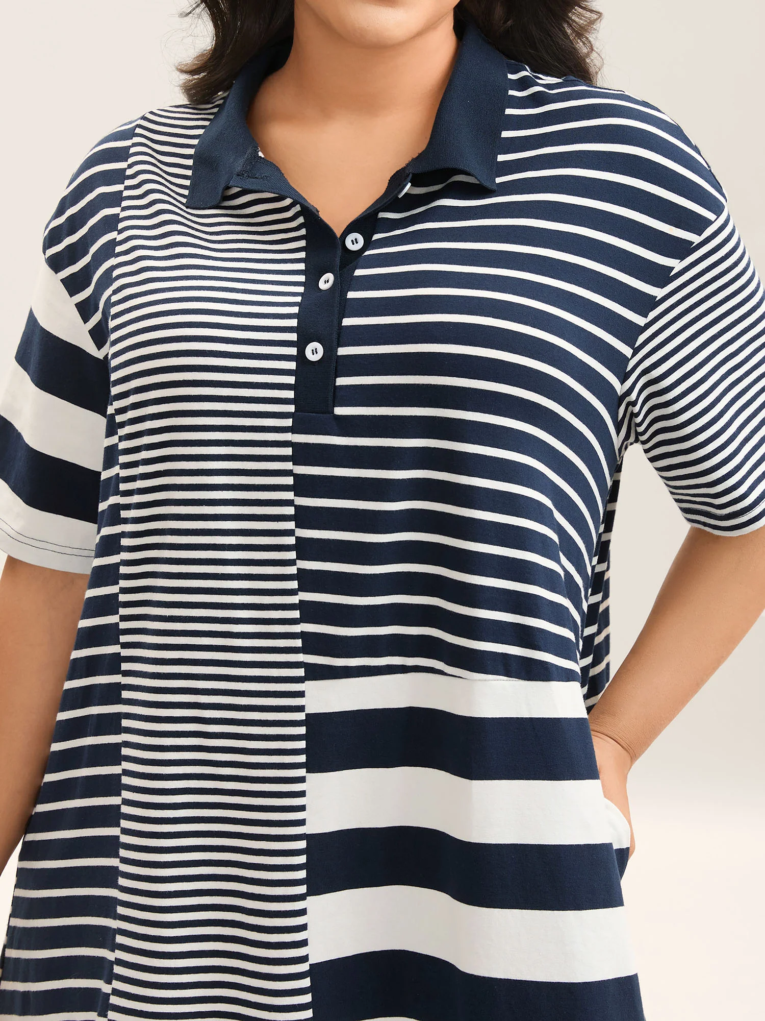 Cotton Knit Stripe Print Mini Dress - Image 2
