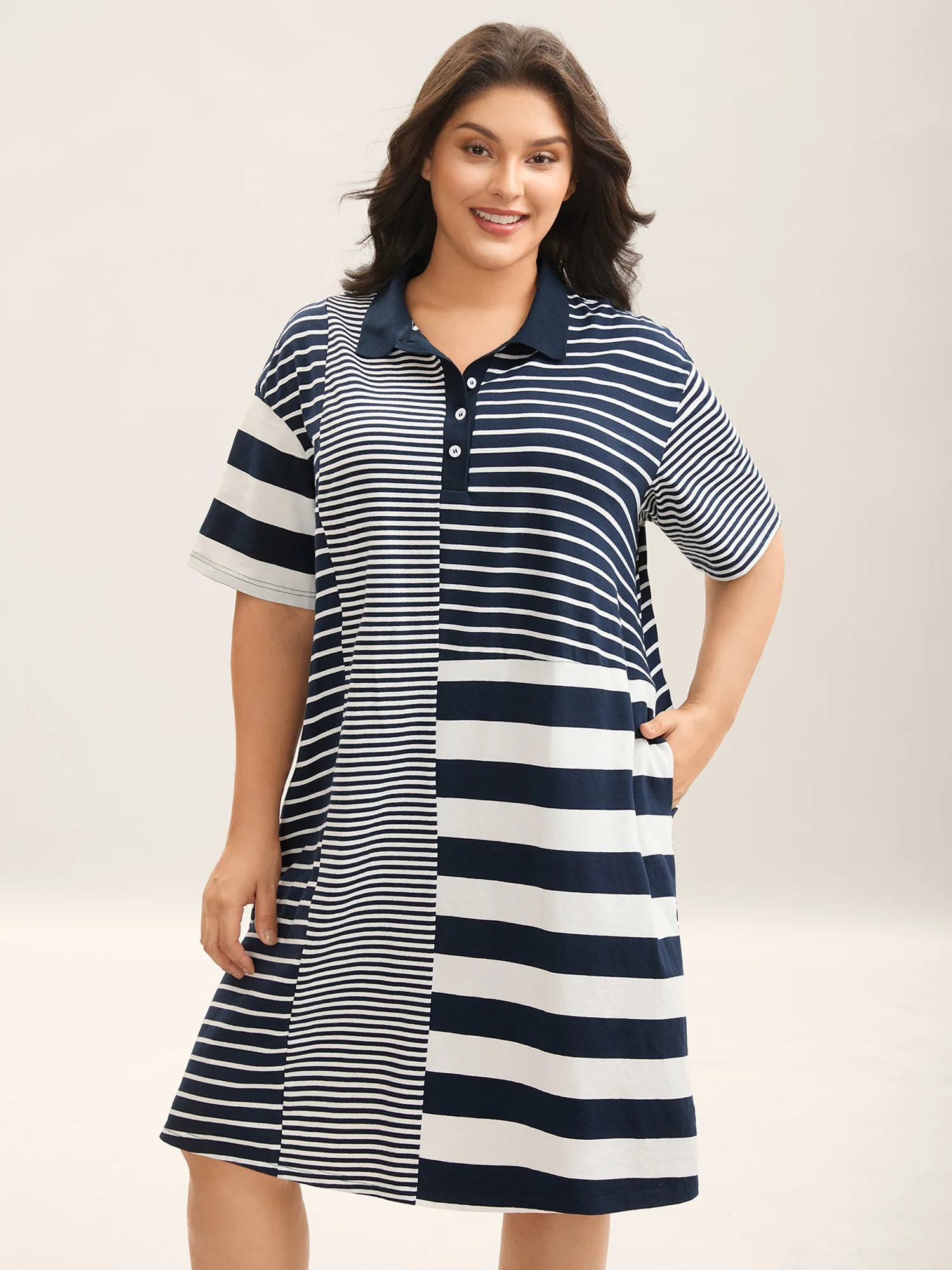 Cotton Knit Stripe Print Mini Dress - Image 3