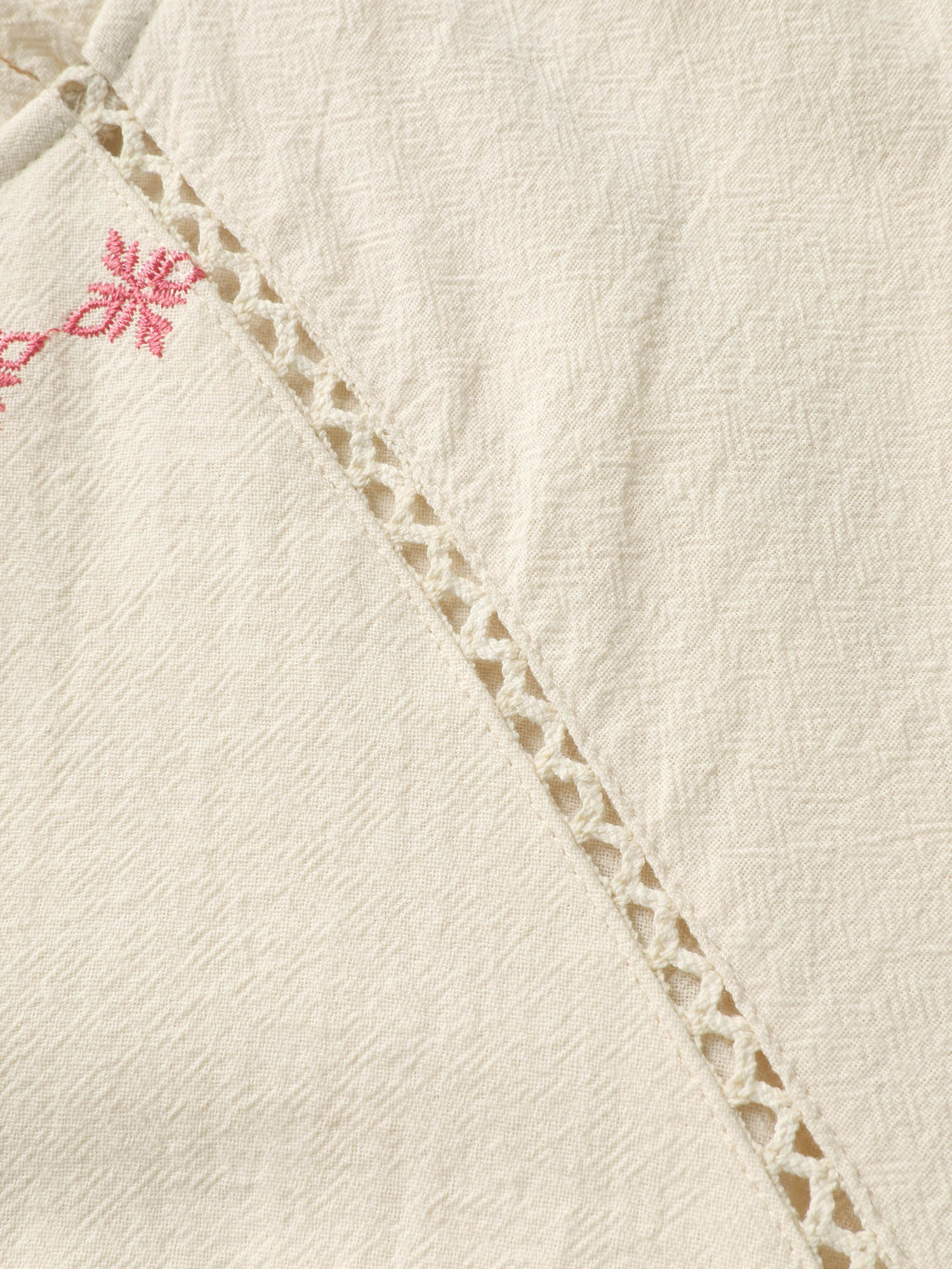 Cotton Lace Embroidered Shirred Neck-Tie Blouse - Image 7