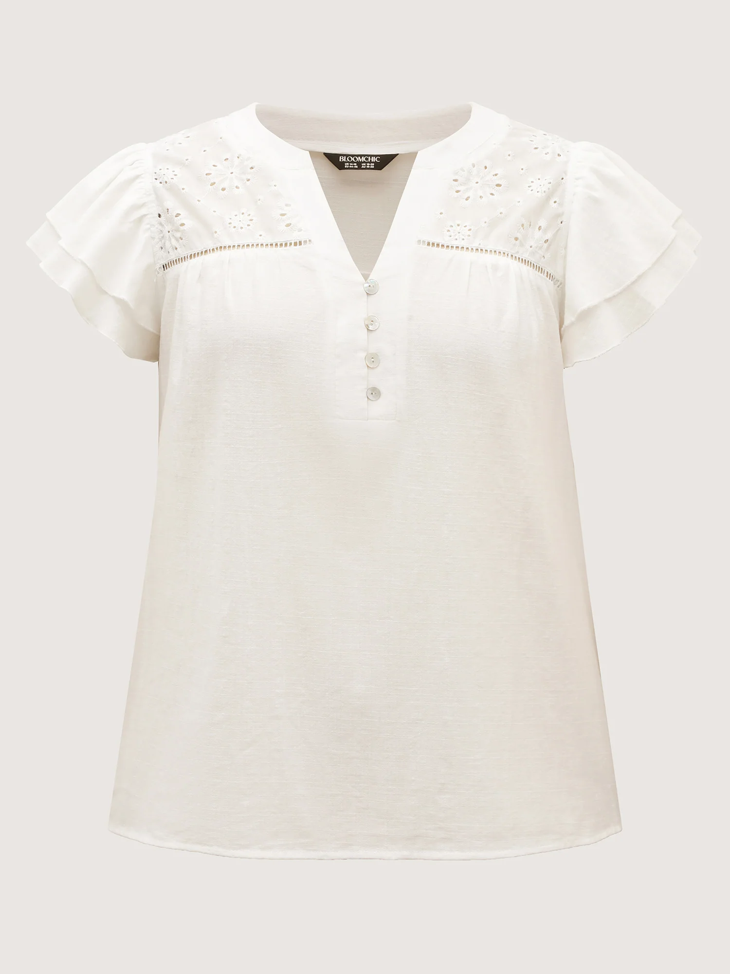 Cotton Lace Eyelet Trim Layered Sleeve Blouse - Image 7