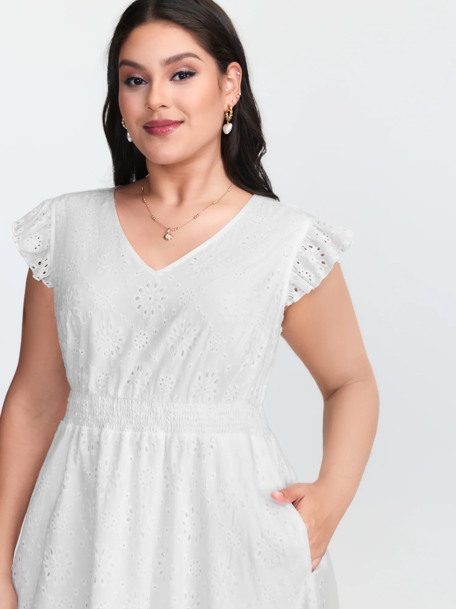 Cotton Lace Flutter Sleeve Mini Dress - Image 2