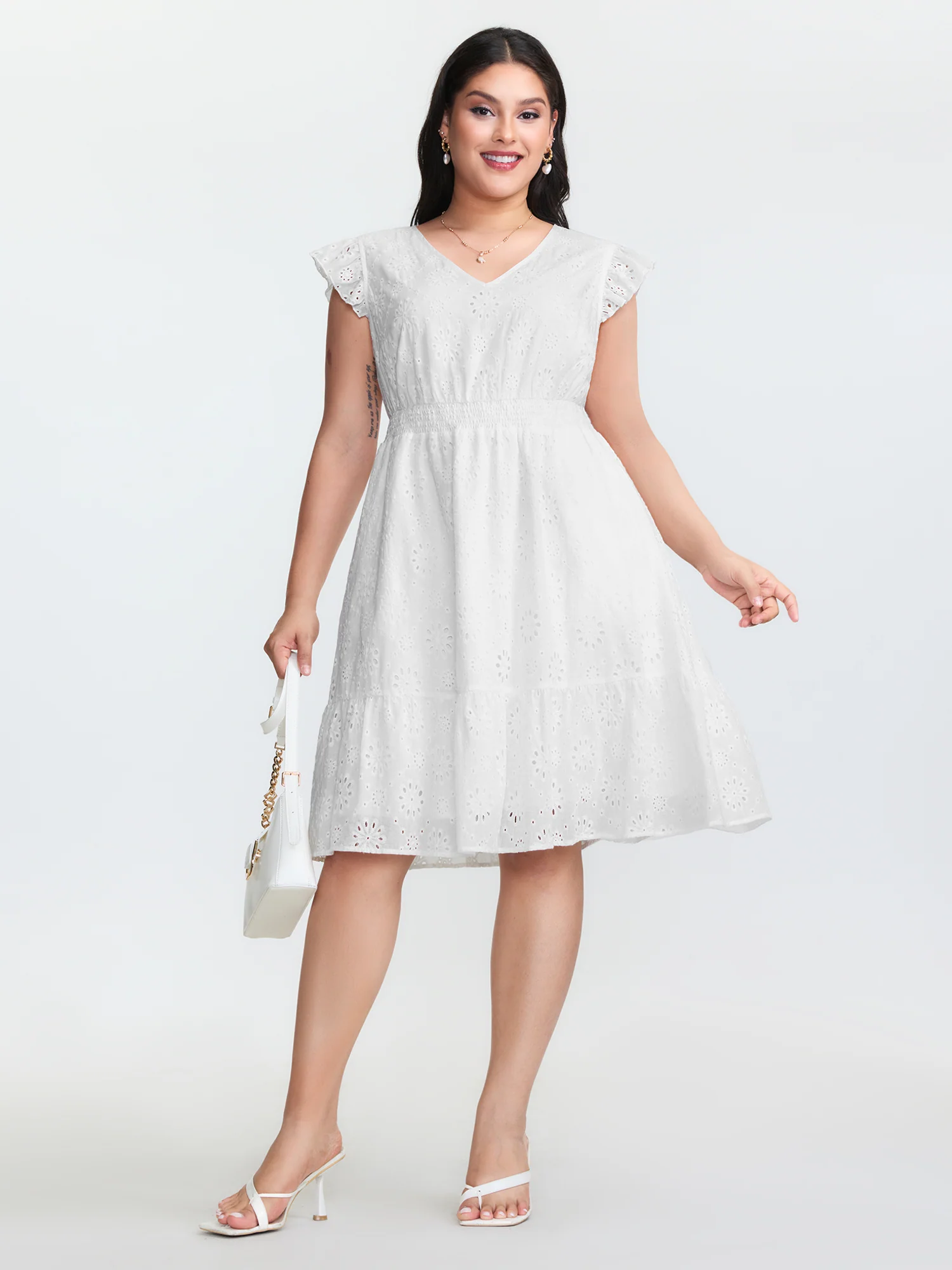 Cotton Lace Flutter Sleeve Mini Dress - Image 3