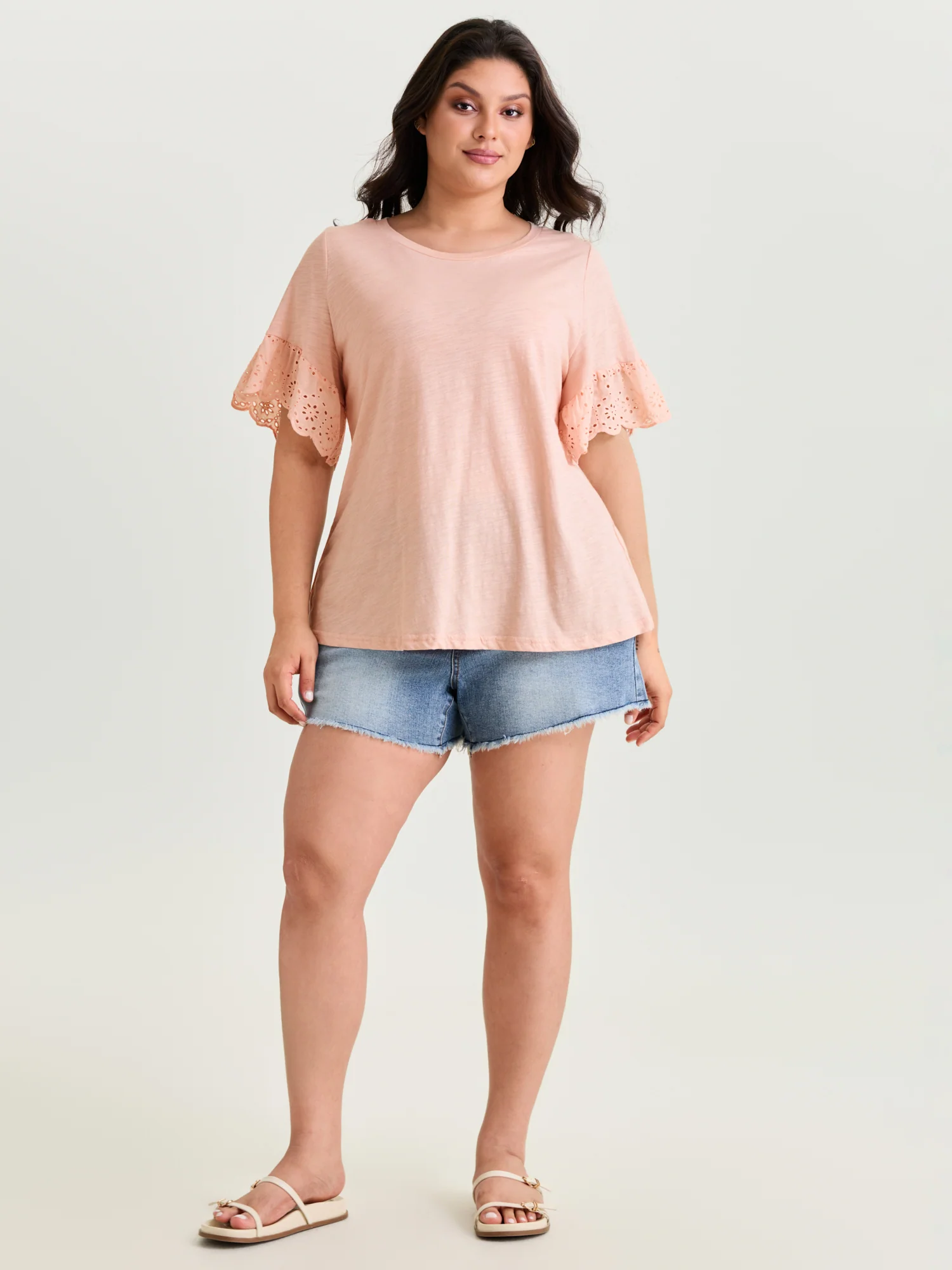 Cotton Lace Sleeve Relaxed-Fit T-Shirt - Image 3