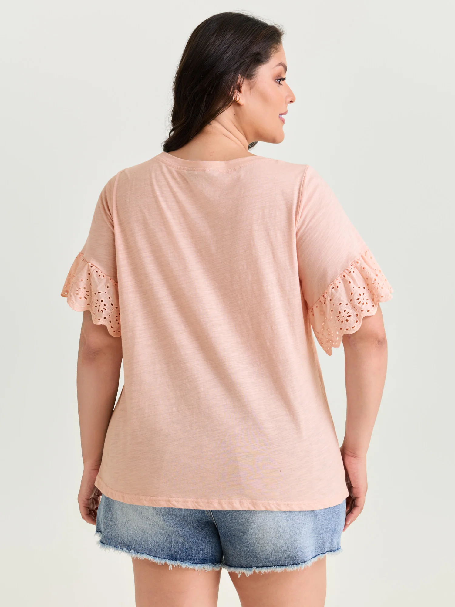 Cotton Lace Sleeve Relaxed-Fit T-Shirt - Image 4