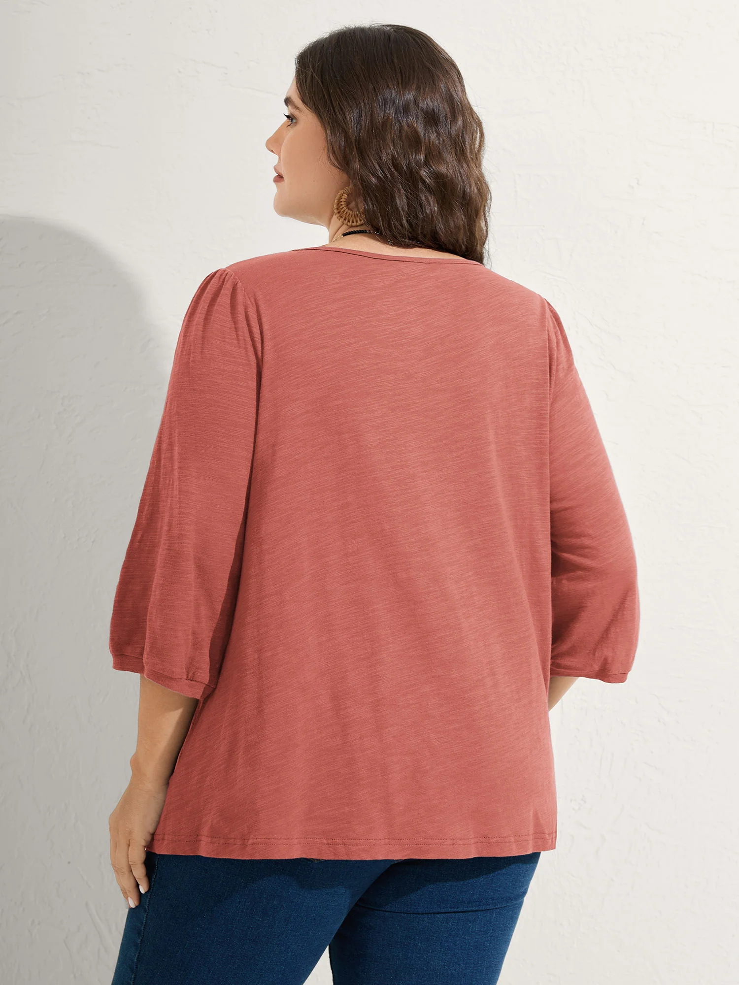 Cotton Lace Spliced Plain Knit Top - Image 10