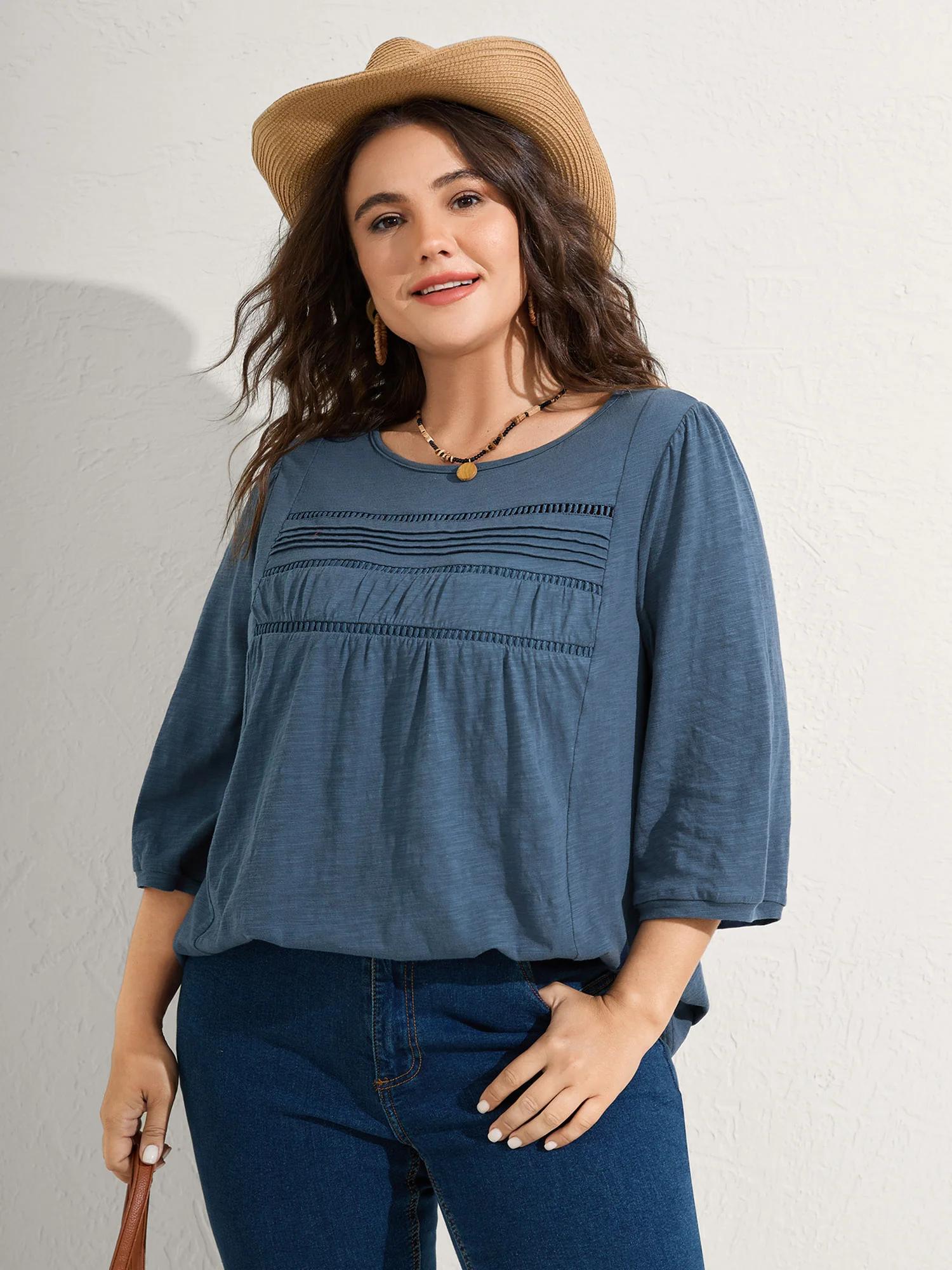 Cotton Lace Spliced Plain Knit Top - Image 11