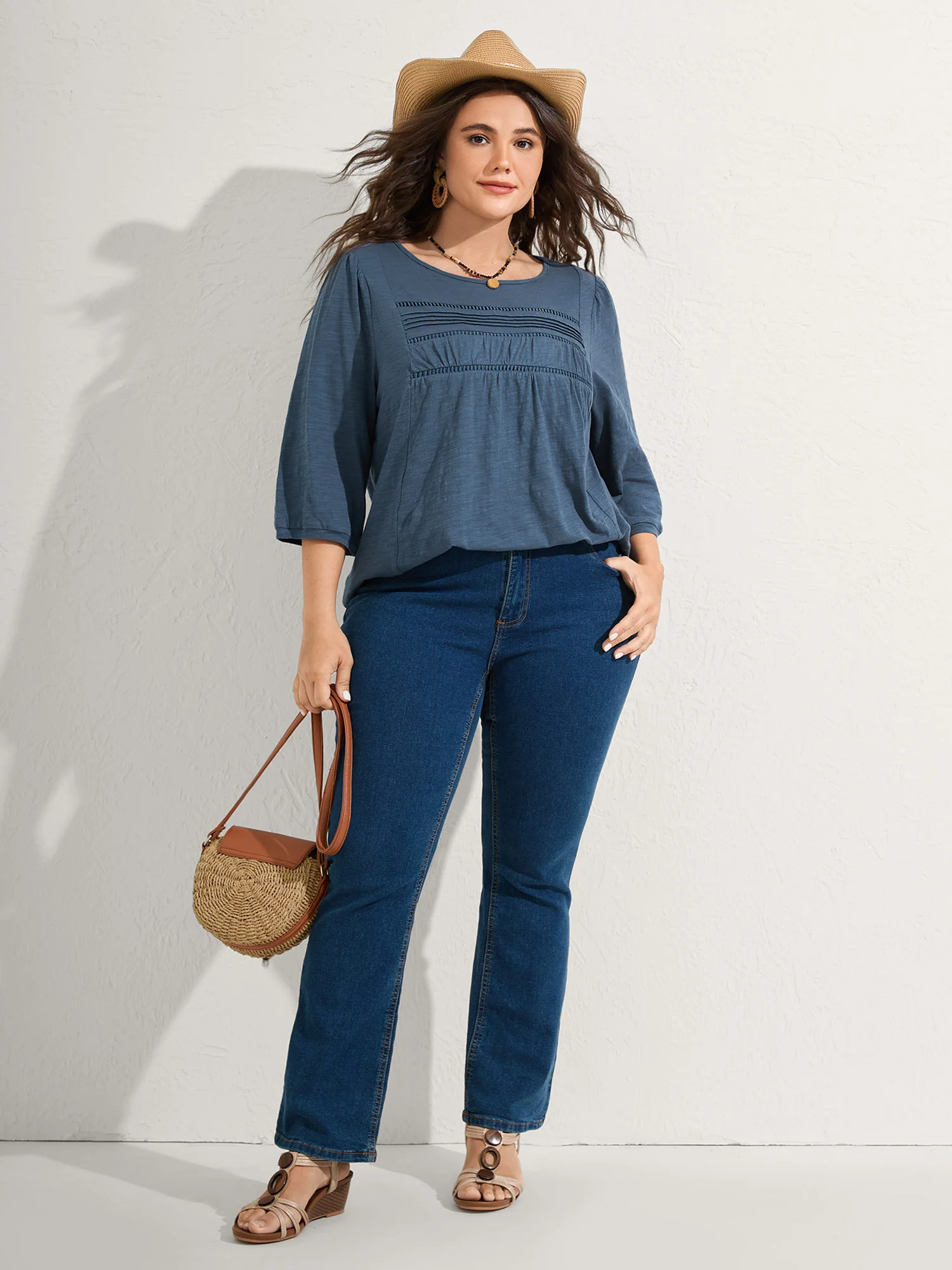 Cotton Lace Spliced Plain Knit Top - Image 13
