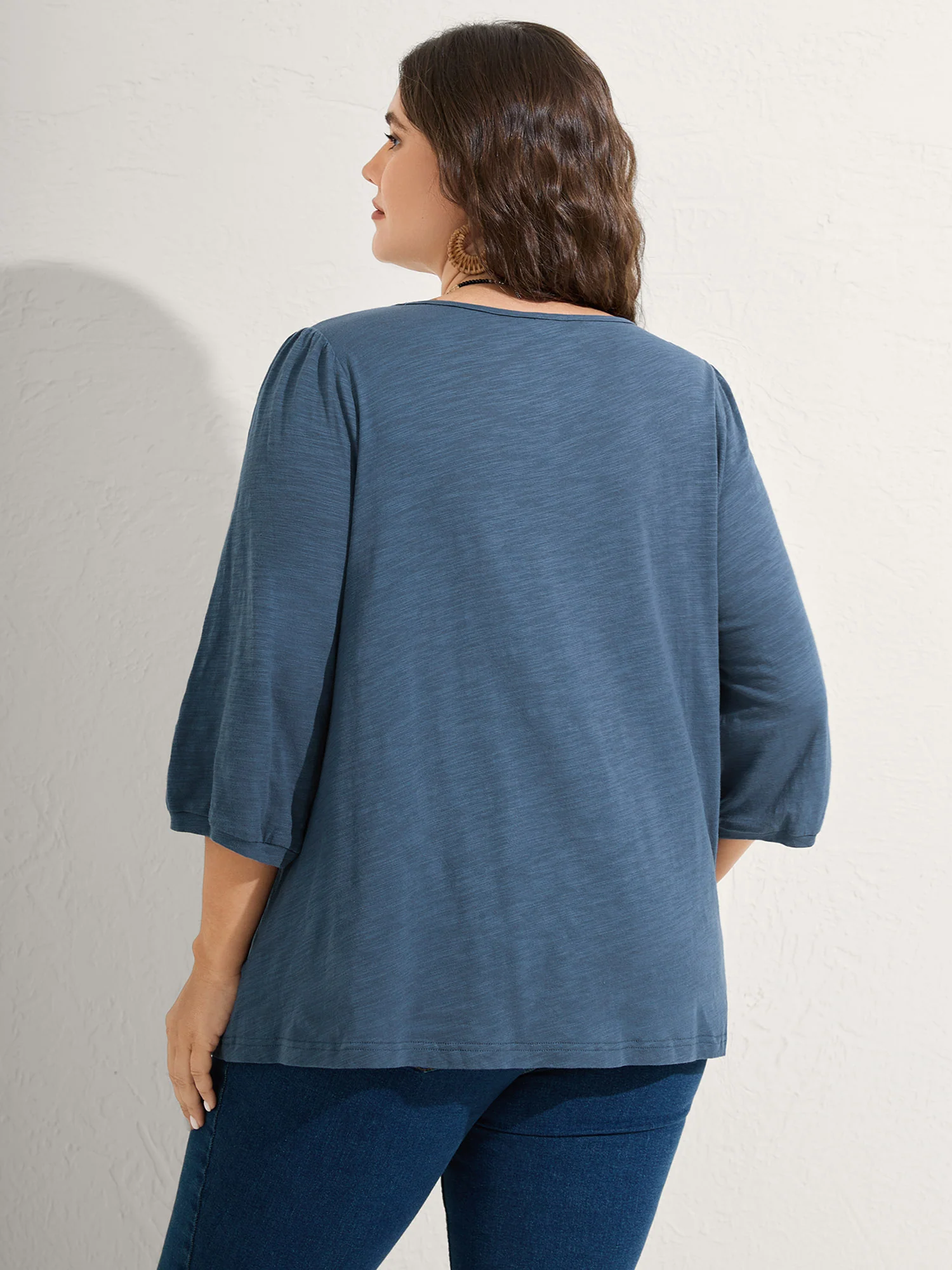 Cotton Lace Spliced Plain Knit Top - Image 14