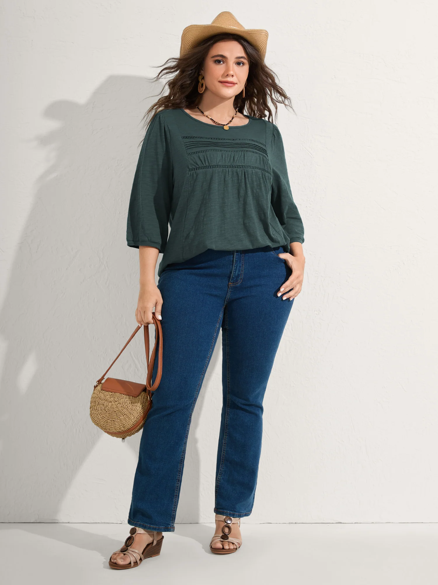 Cotton Lace Spliced Plain Knit Top - Image 3