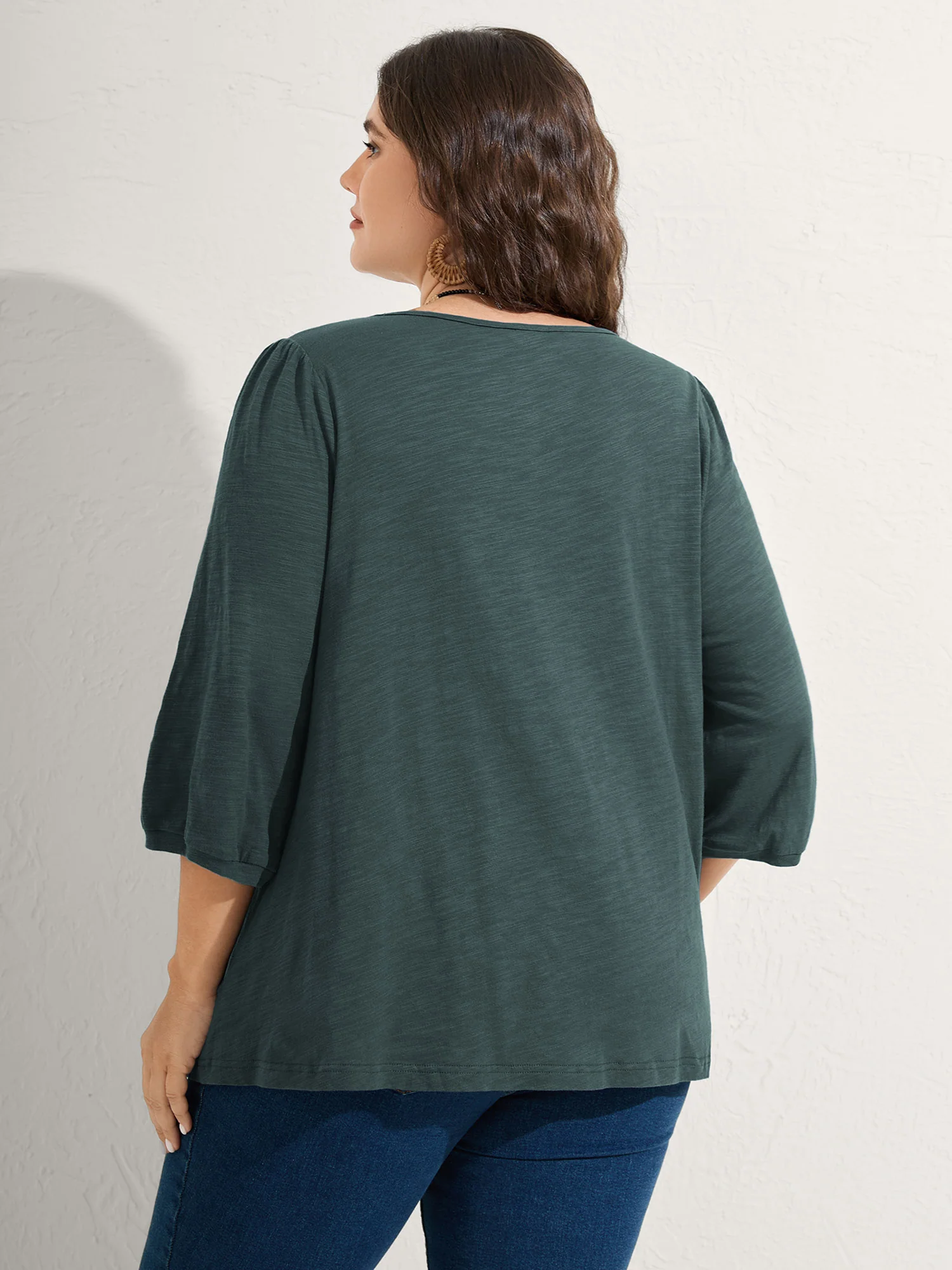 Cotton Lace Spliced Plain Knit Top - Image 4