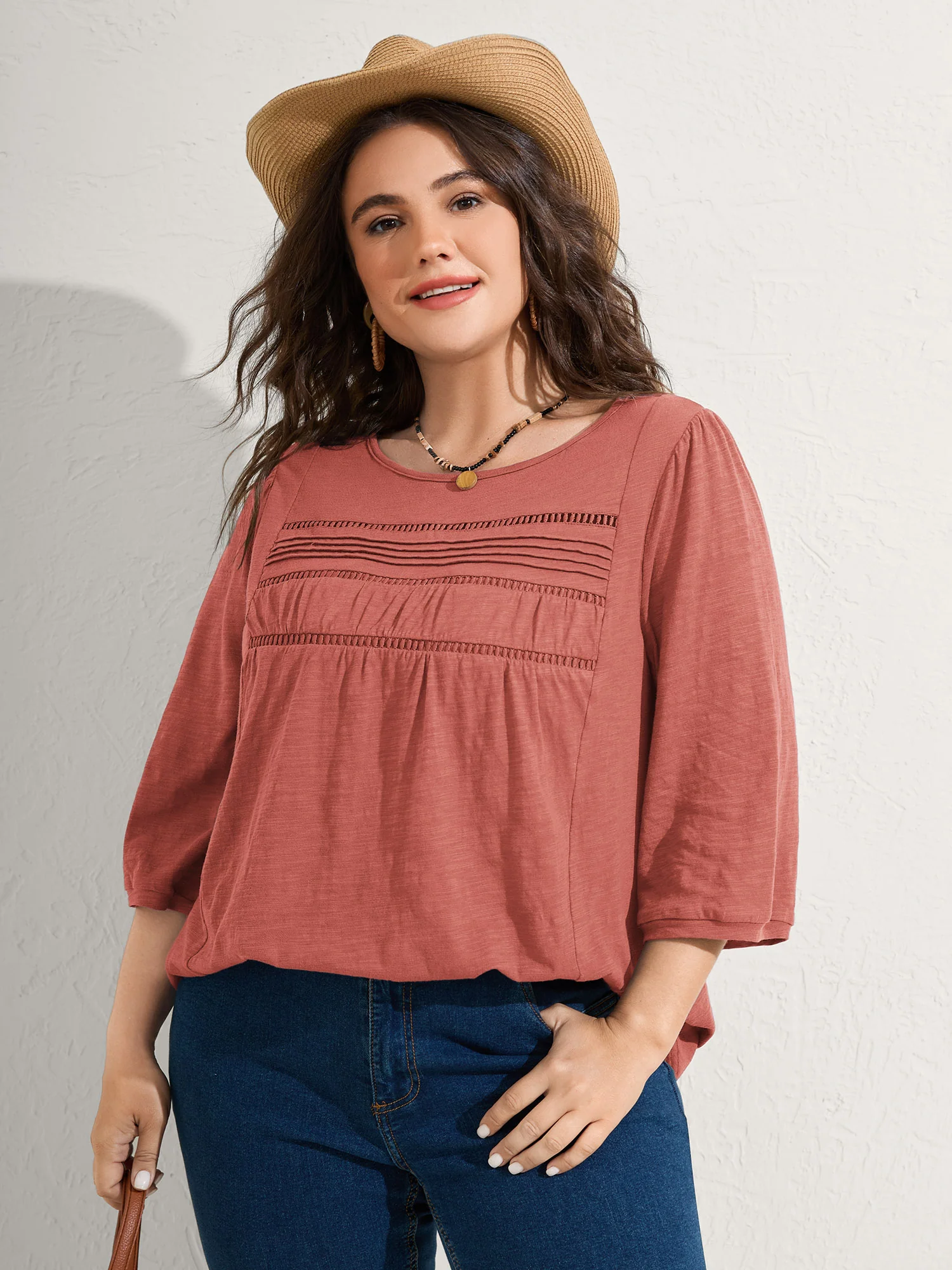Cotton Lace Spliced Plain Knit Top - Image 6