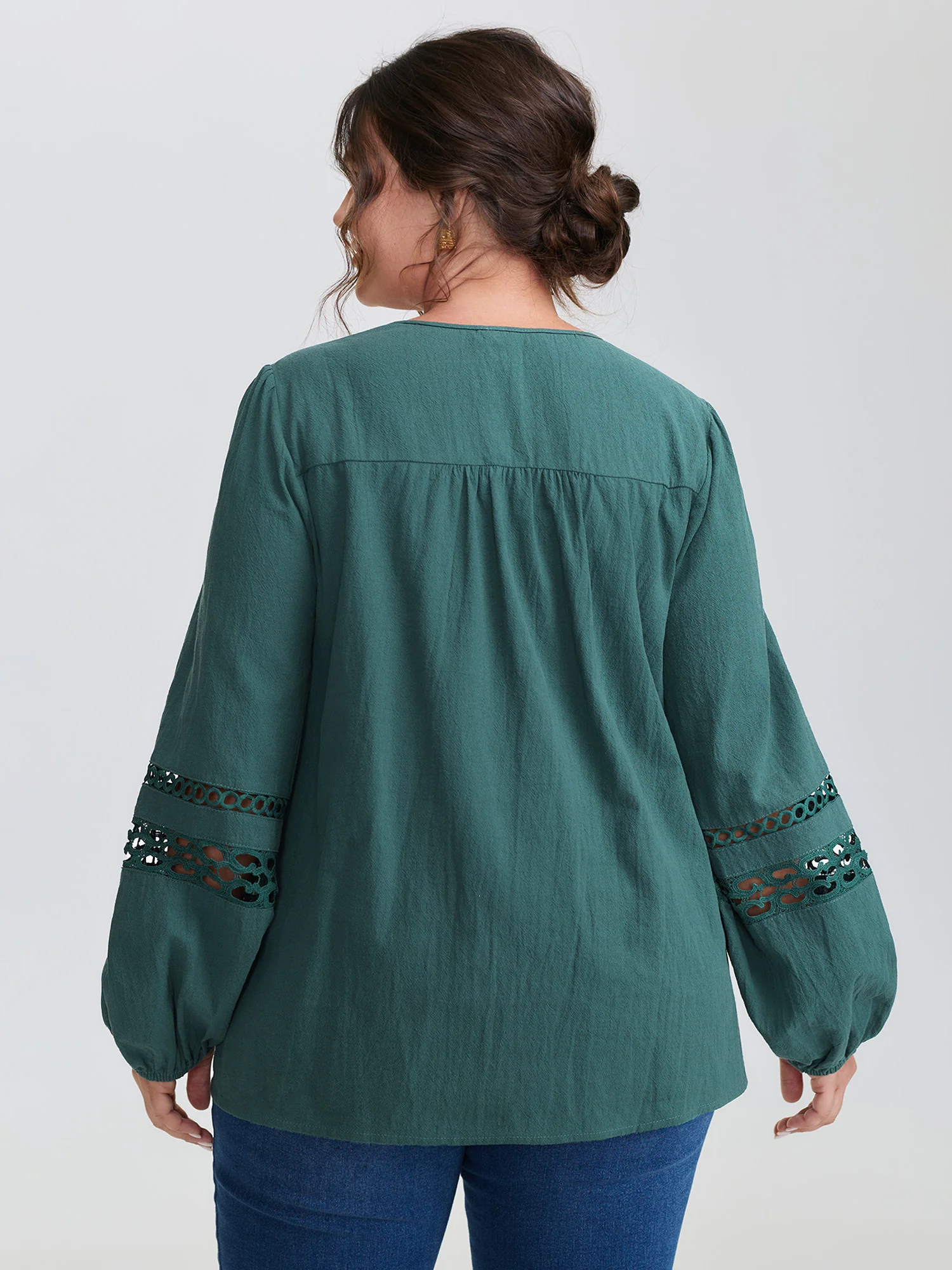 Cotton Lace Trim Button Placket Blouse - Image 4