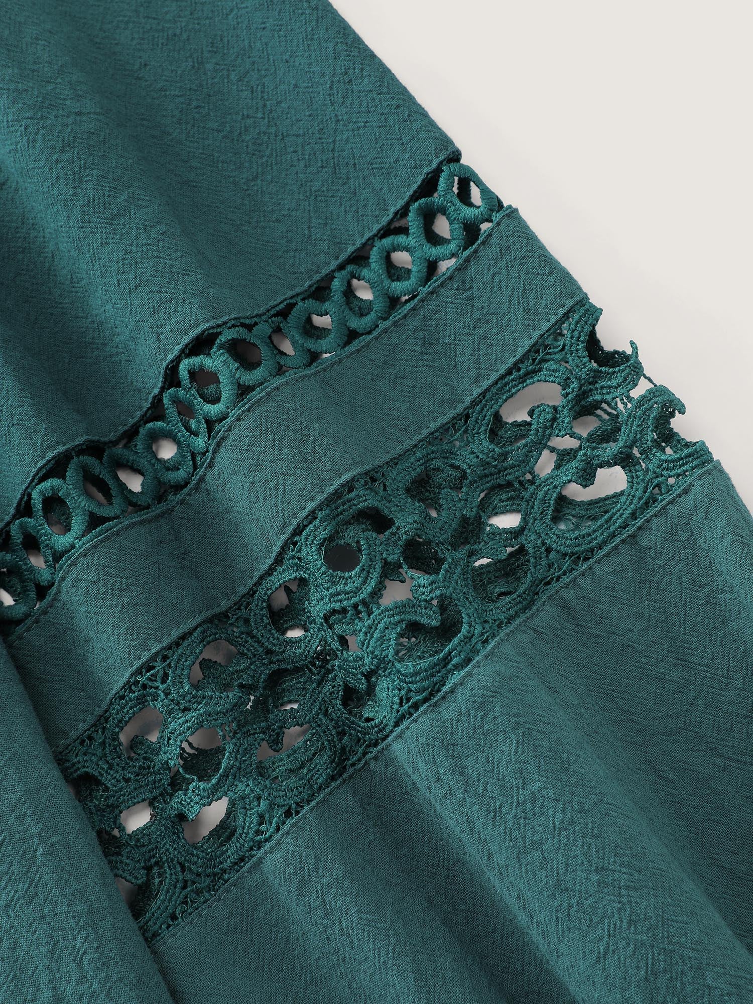 Cotton Lace Trim Button Placket Blouse - Image 6